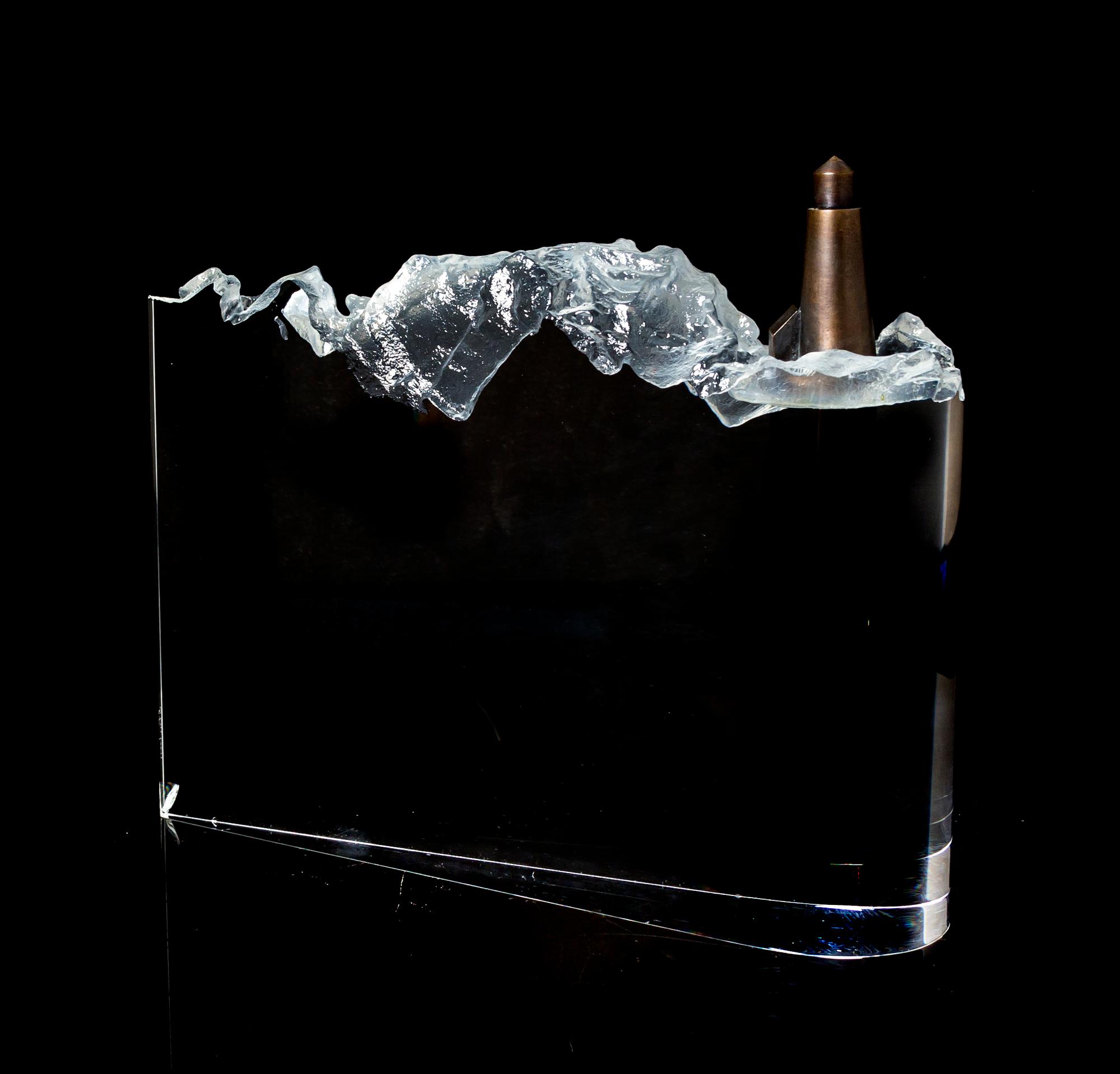 A Steuben Glass and Bronze Sculpture, Height 7 1/2 inches.