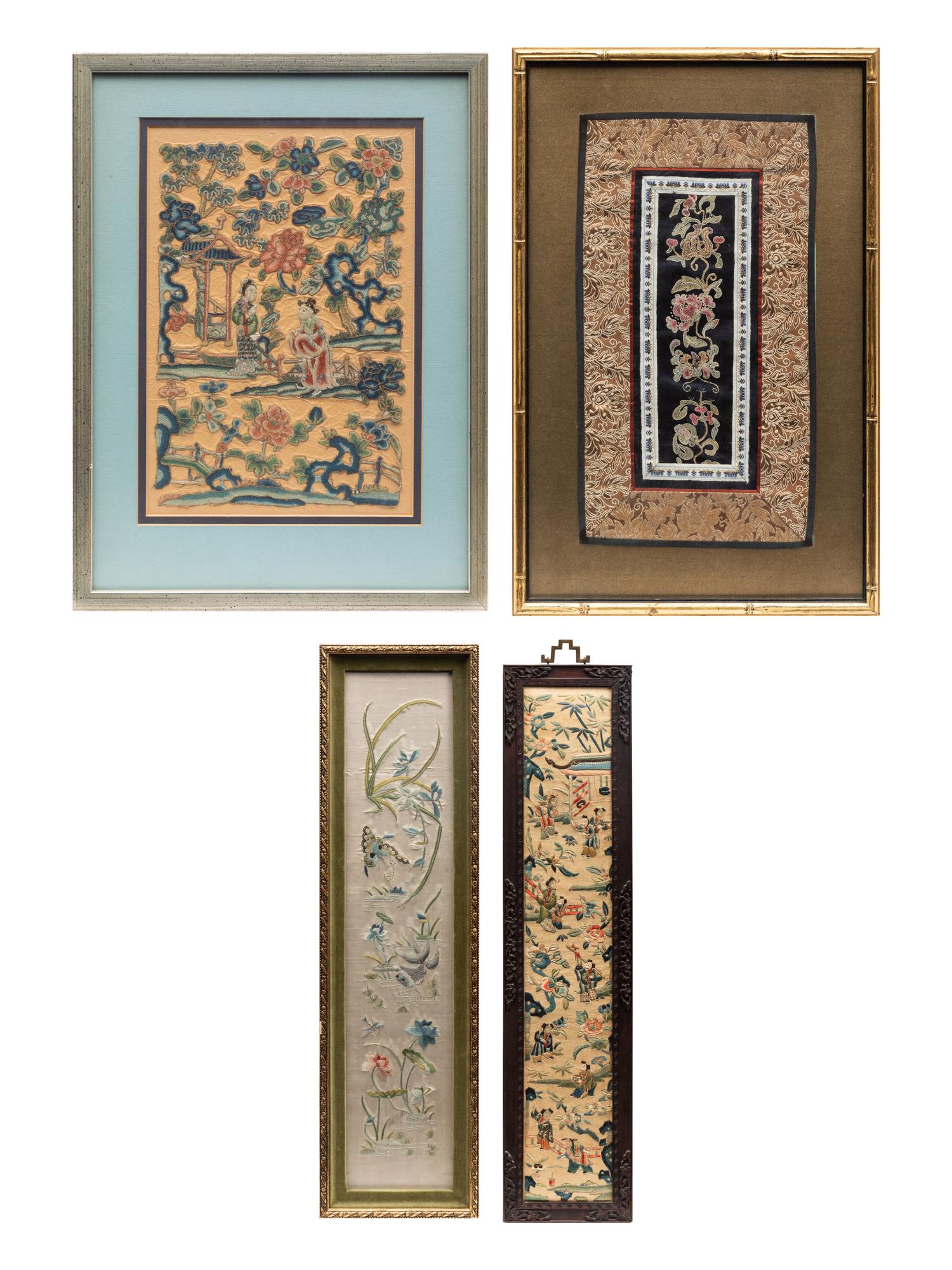 Eight Chinese Embroidered Silk Panels
