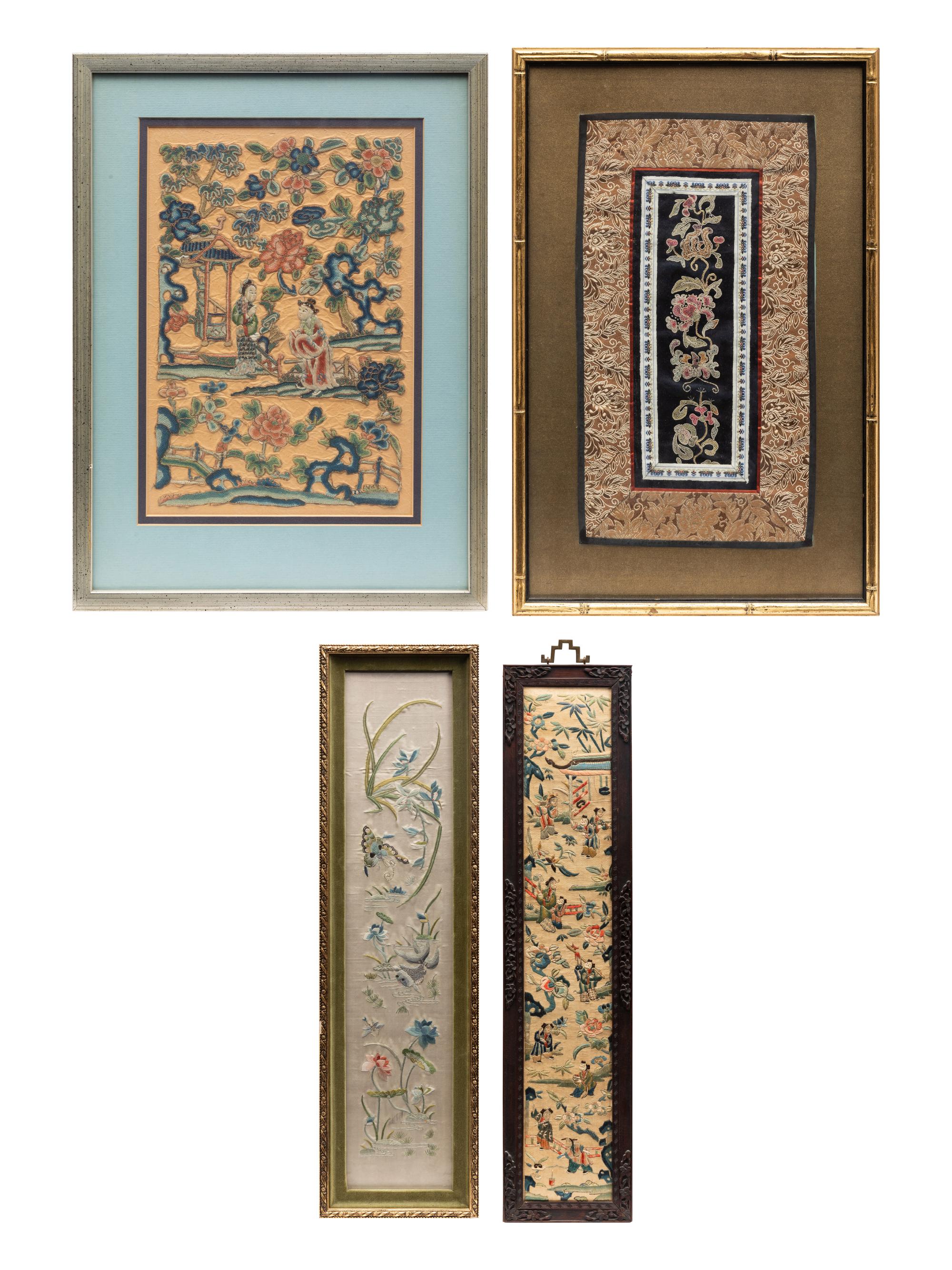 Eight Chinese Embroidered Silk Panels