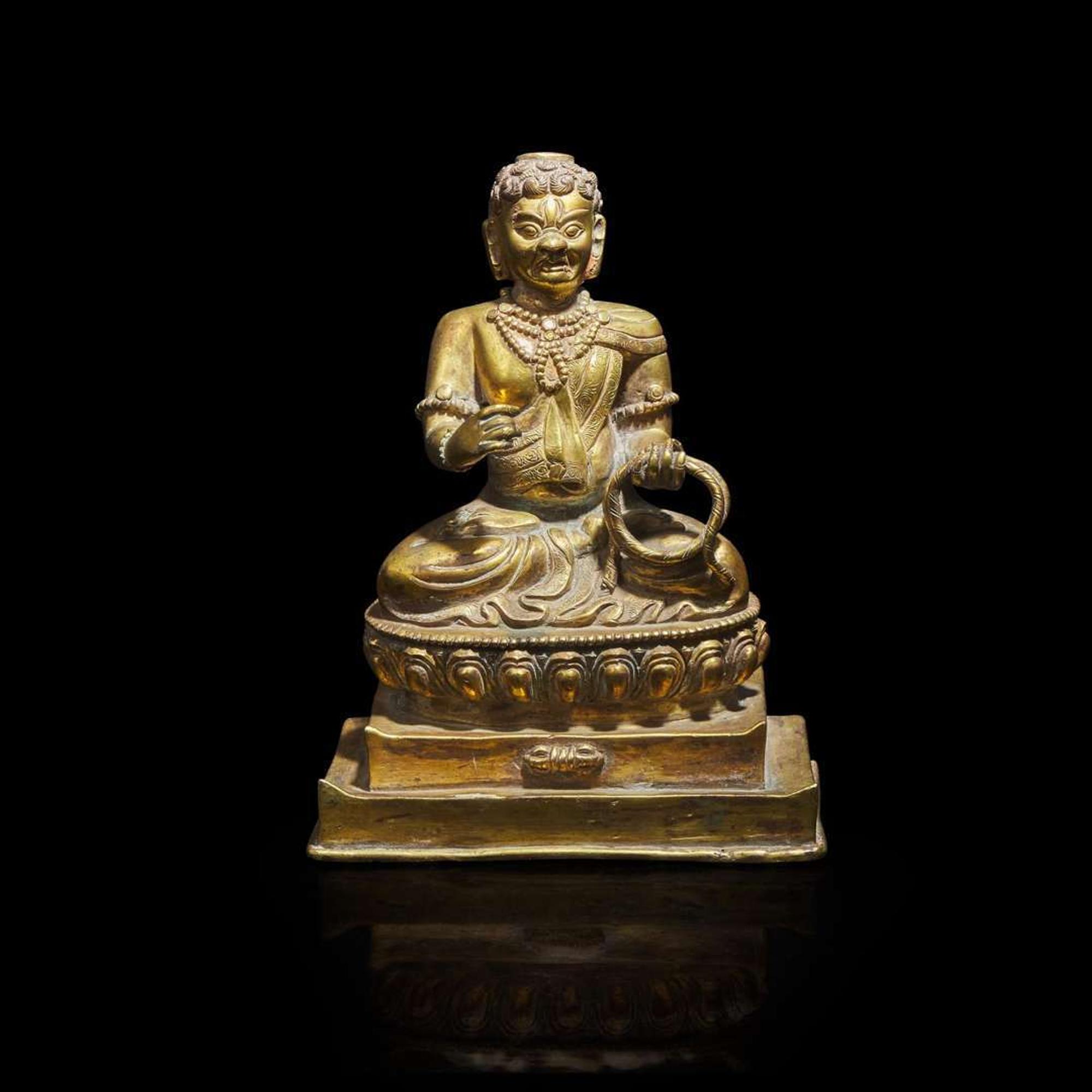 A Tibeto-Chinese style gilt copper alloy figure of Acalanathavidyaraja 藏傳佛教不動明王銅鎏金造像