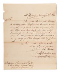 [NATIVE AMERICANS]. CLARK, William (1770-1838). Autograph letter signed ("Wm Clark") as US Agent of Indian Affairs, to William Linnard, Esq. St. Louis, MO, 23 January 1812.