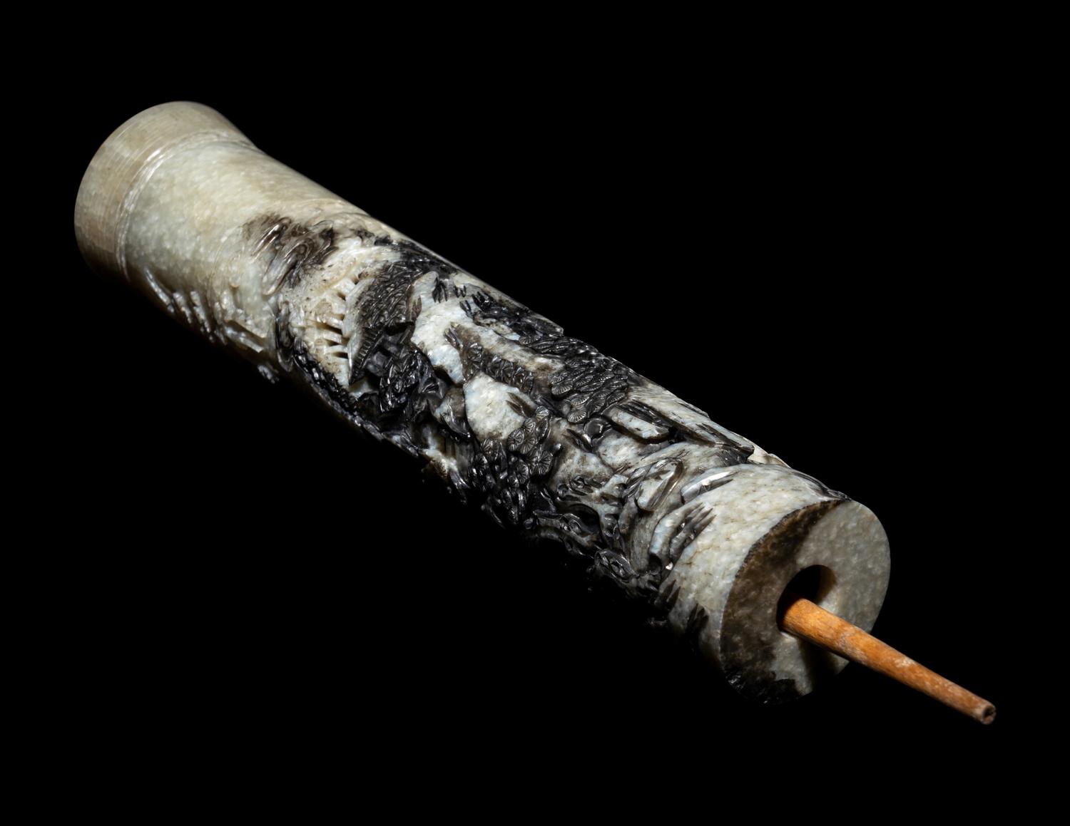 A Carved Black and White Jade Parfumier