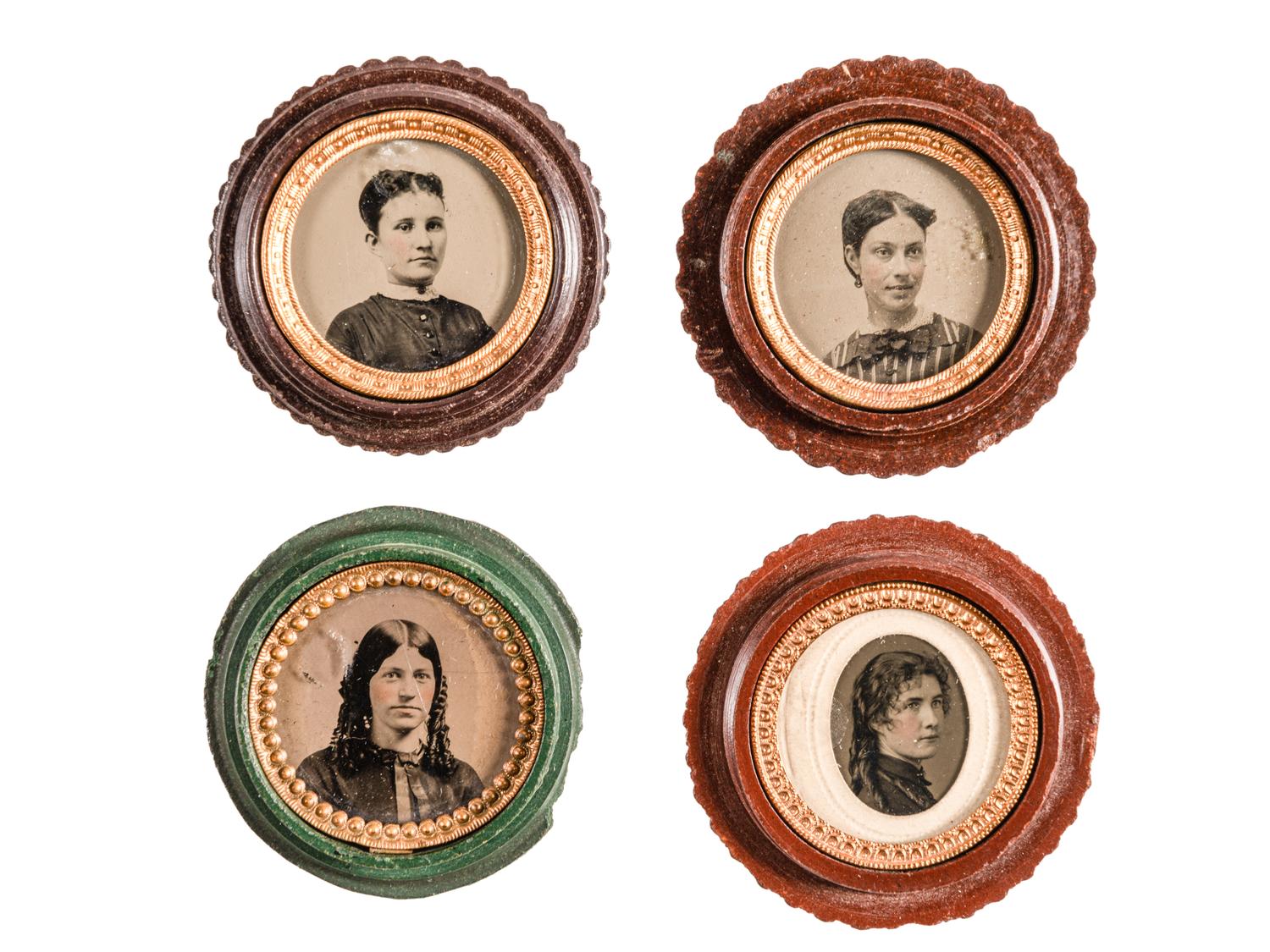 [EARLY PHOTOGRAPHY - UNION CASES]. A group of 13 assorted "oreo" cases containing portraits of women and couples, including: