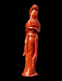 A Small Chinese Red Coral Figure of Guanyin