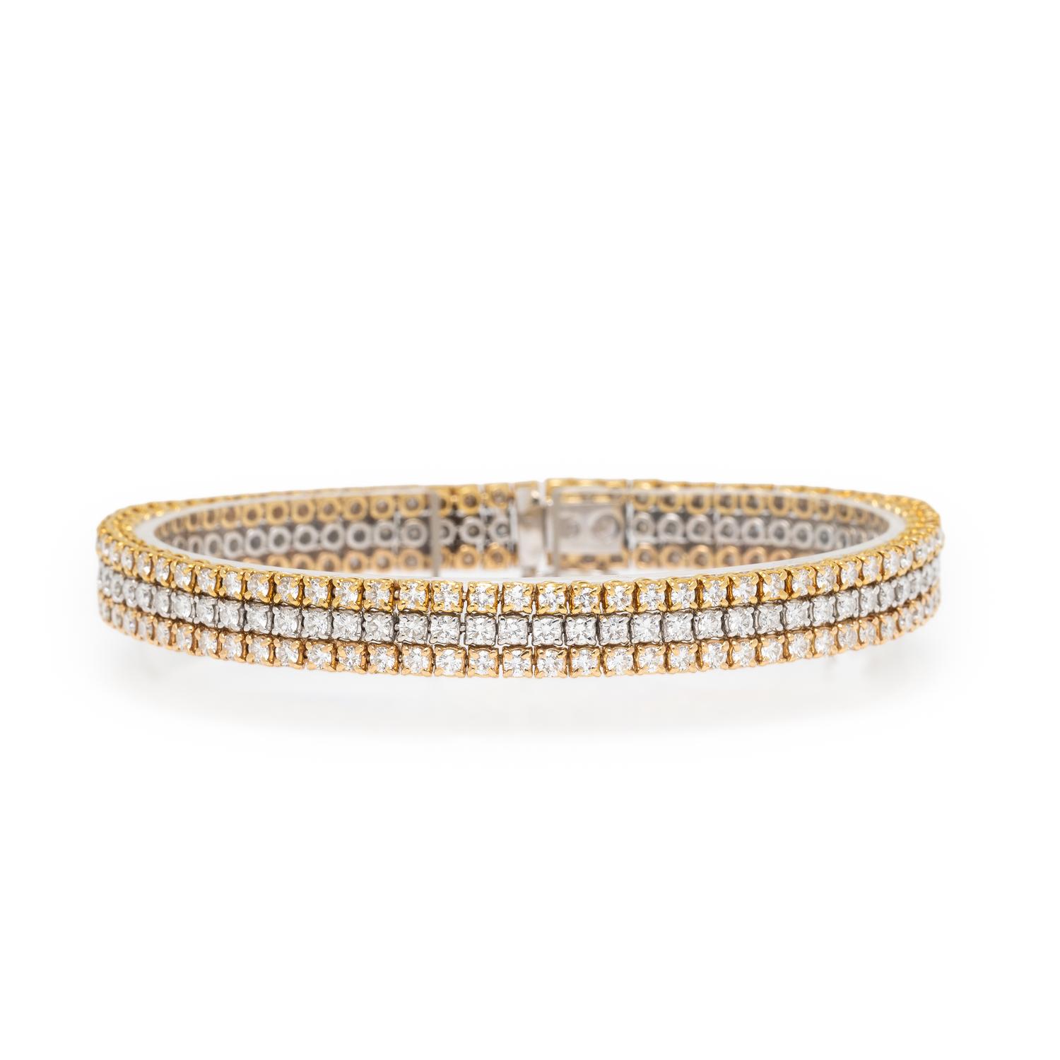 Diamond and Tricolor Gold Triple Line Bracelet
