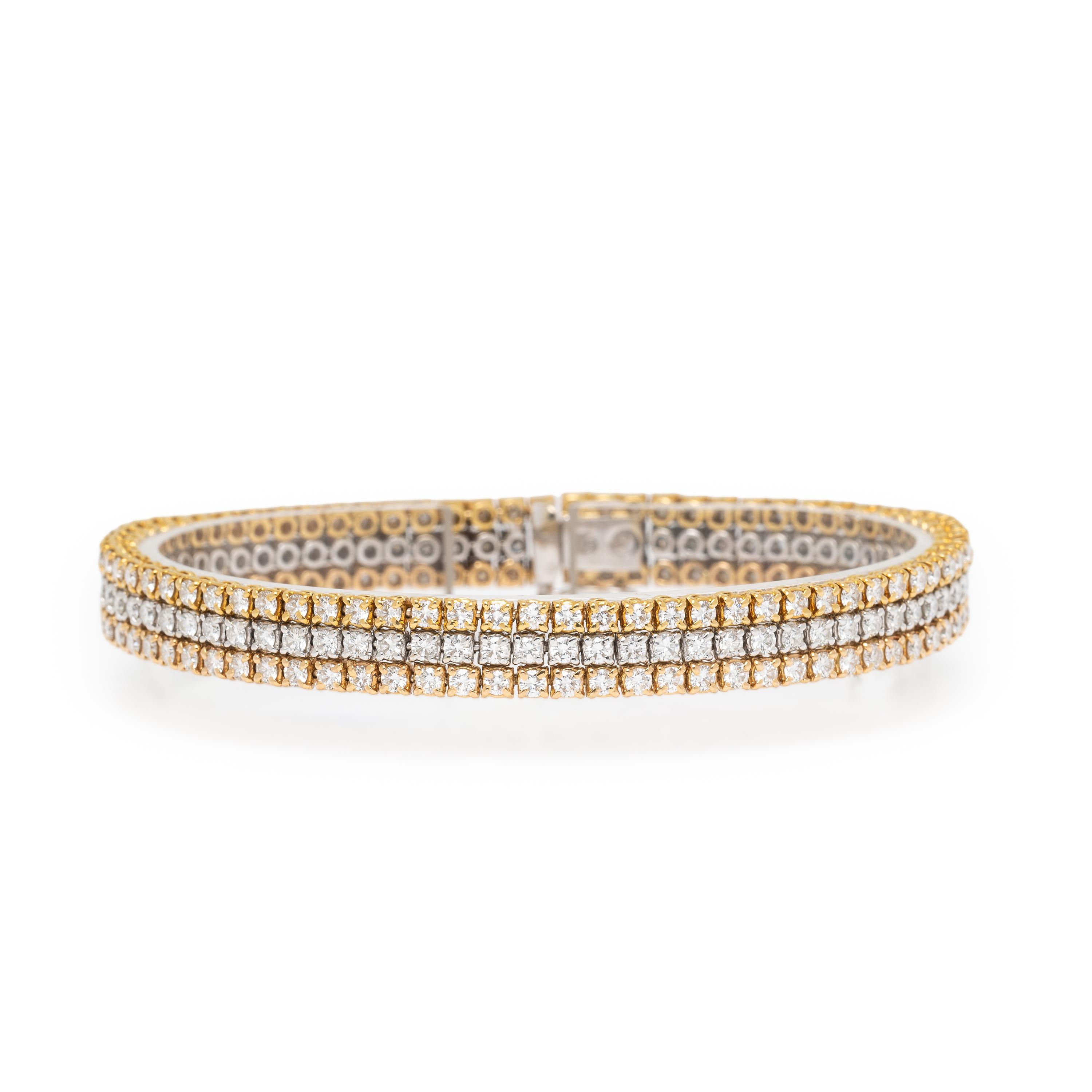 Diamond and Tricolor Gold Triple Line Bracelet