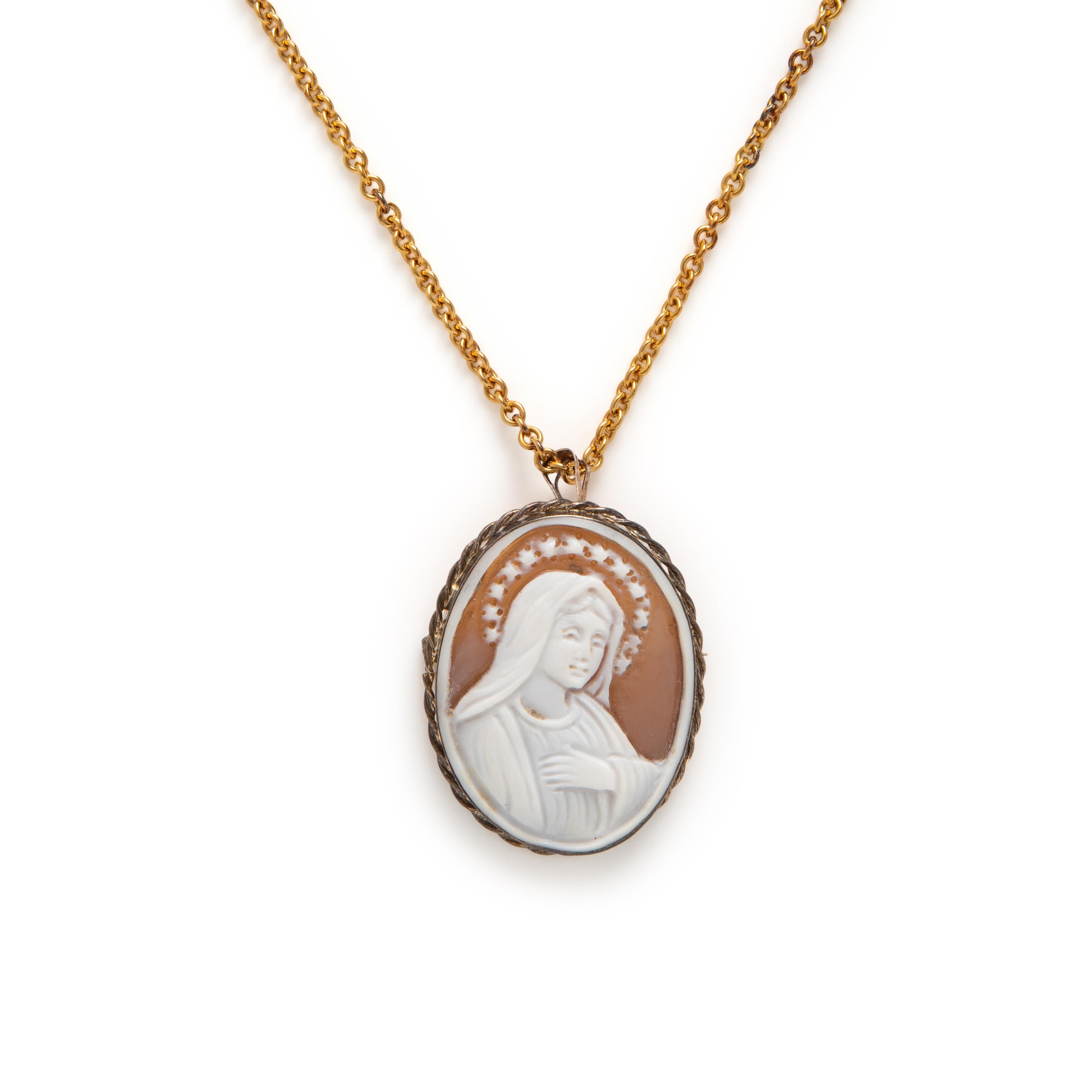 Tiffany & Co., Yellow Gold Chain with Virgin Mary Cameo Pendant