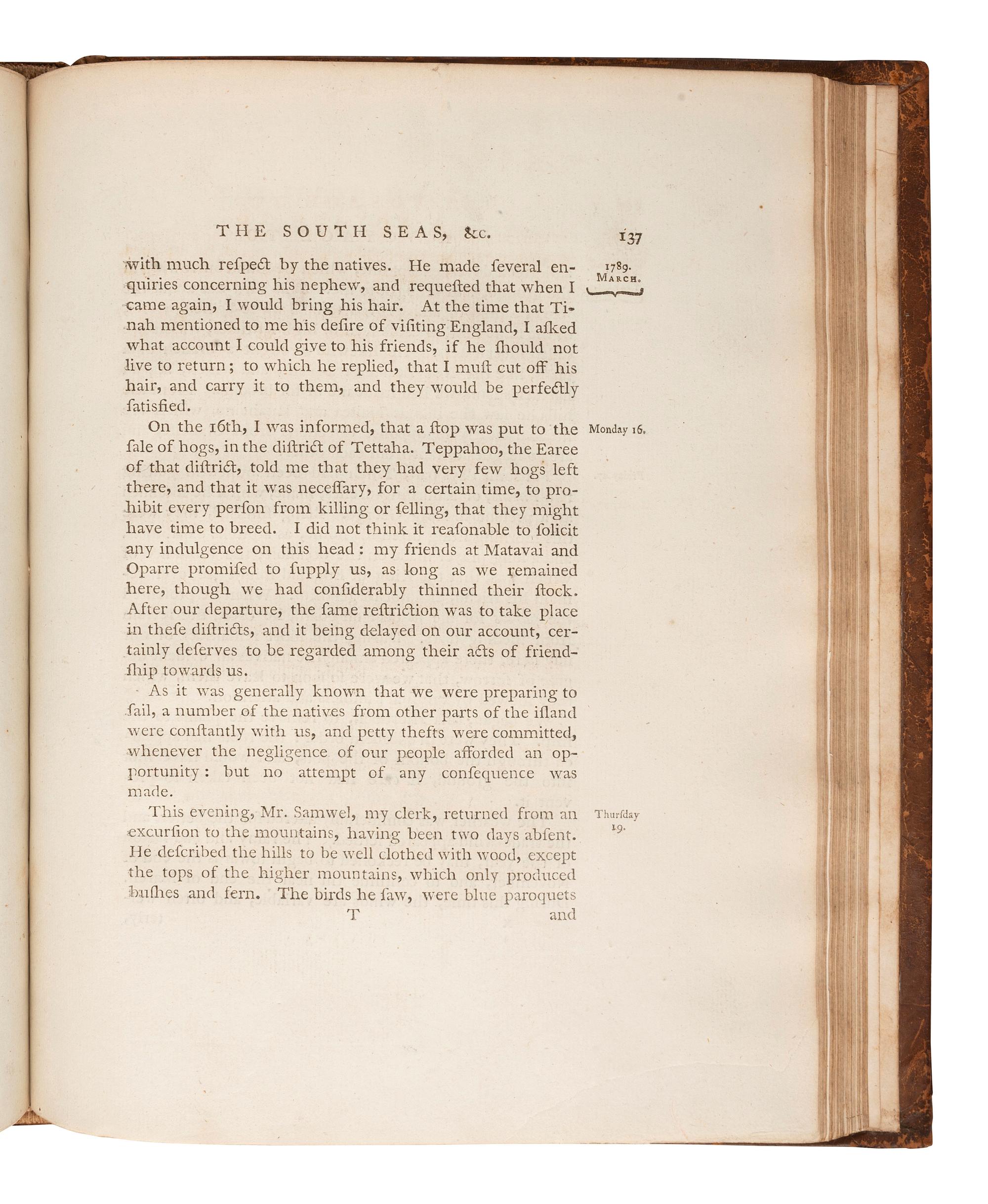 [MUTINY]. BLIGH, William (1754-1817). A Voyage to the South Sea, undertaken by command of His Majesty, for the purpose of Conveying the Bread-Fruit Tree to the West Indies, in His Majesty's Ship the Bounty . London: Printed for George Nicol, 1792.