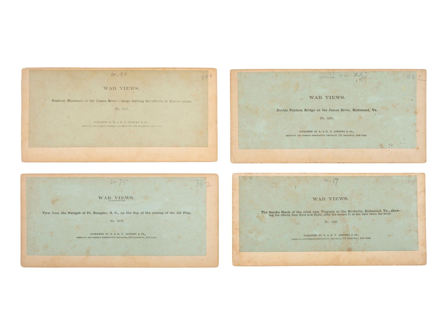 [CIVIL WAR]. 11 stereoviews featuring waterways, gun boats, and pontoon bridges.