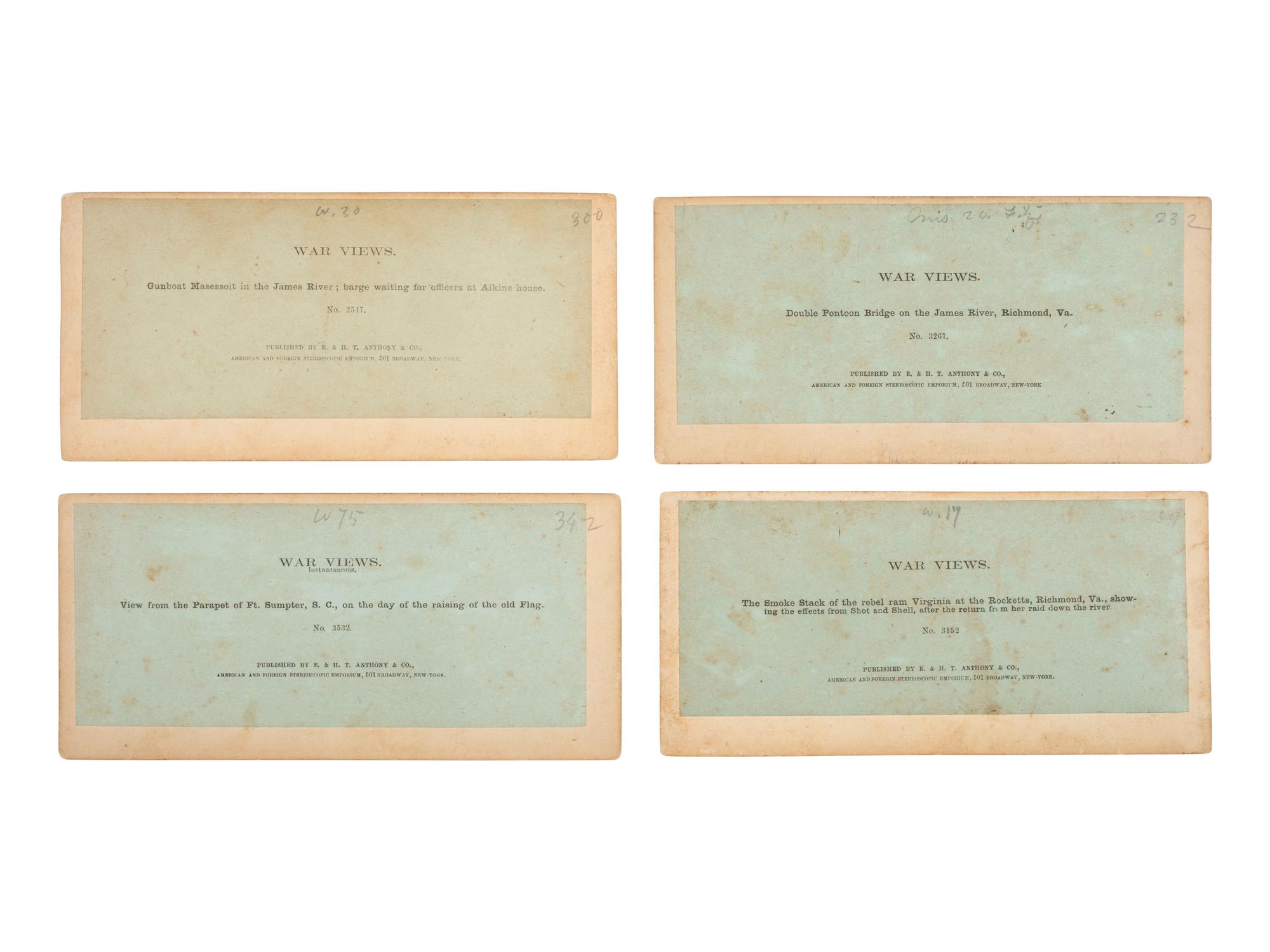 [CIVIL WAR]. 11 stereoviews featuring waterways, gun boats, and pontoon bridges.