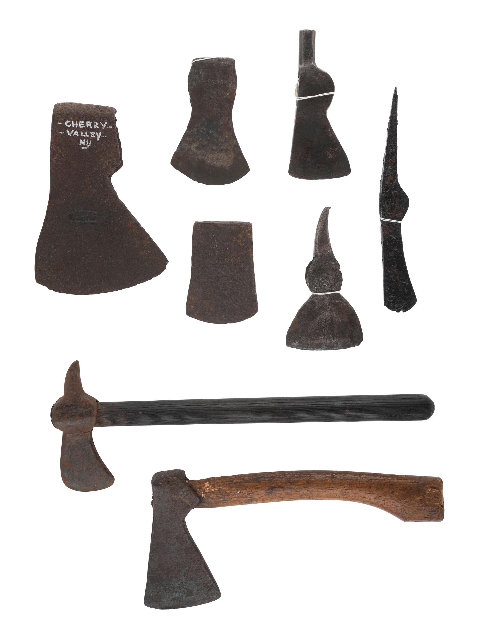 [NATIVE AMERICANS - RELICS]. Group of excavated tomahawks, strikers, and other edged weapons.
