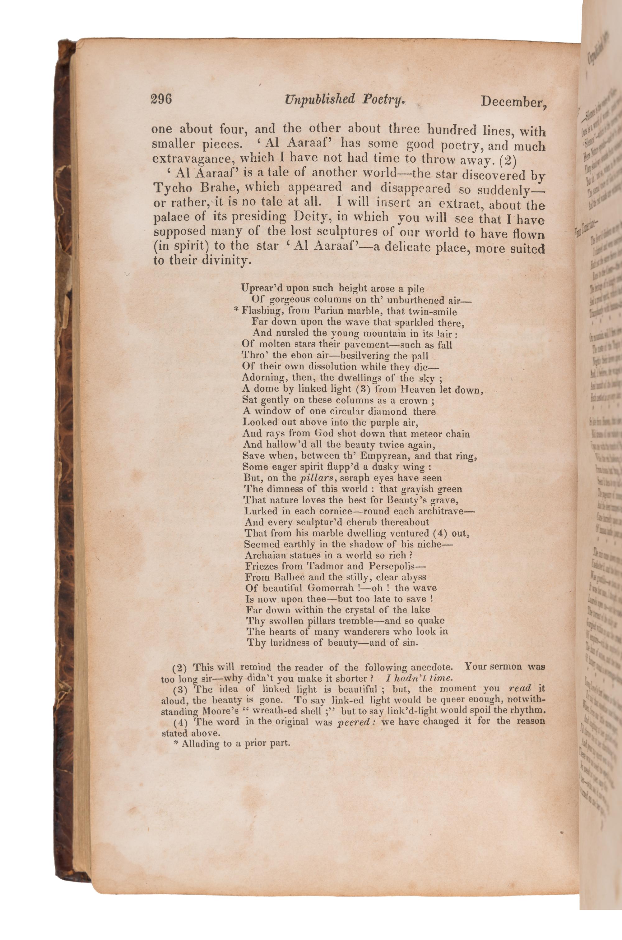 [POE, Edgar Allan (1809-1849)]. [Review of "Fairyland"] pp. 168. -- [Review of "Al Aaraaf" and "Tamerlane"] pp. 295-298. In: The Yankee; and Boston Literary Gazette. No. 79. New Series. John NEAL, editor. N.p.: N.p., July 1829 - November 1829.