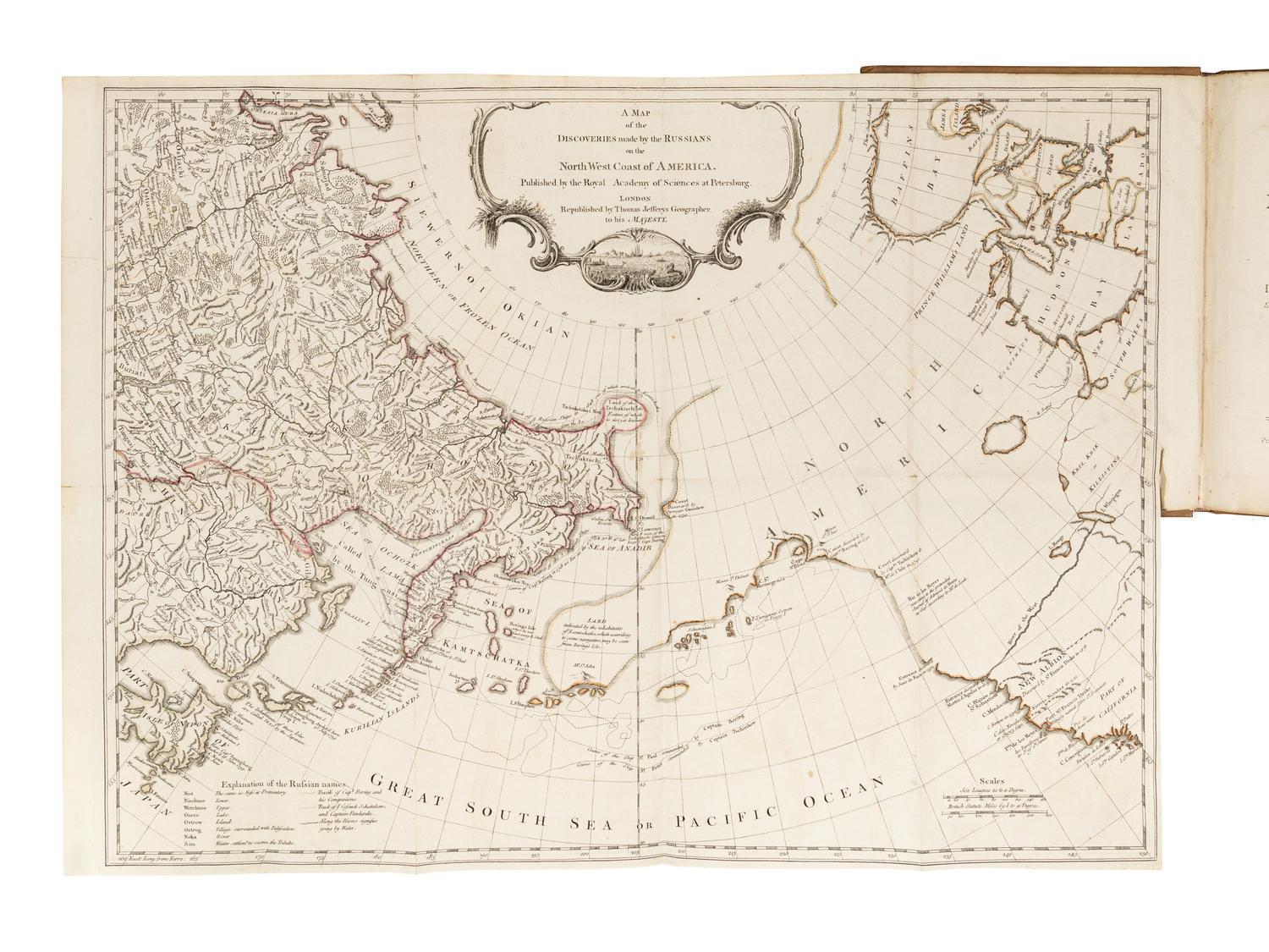 MÜLLER, Gerhard Freiderich (1705-1783). Voyages from Asia to America, For Completing the Discoveries of the North West Coast of America. To which is prefixed, A Summary of Voyages Made by the Russians on the Frozen Sea, in Search of a North East Passage. With the Addition of Three New Maps... by Thomas Jeffreys . London: Printed for T. Jeffreys, 1761.