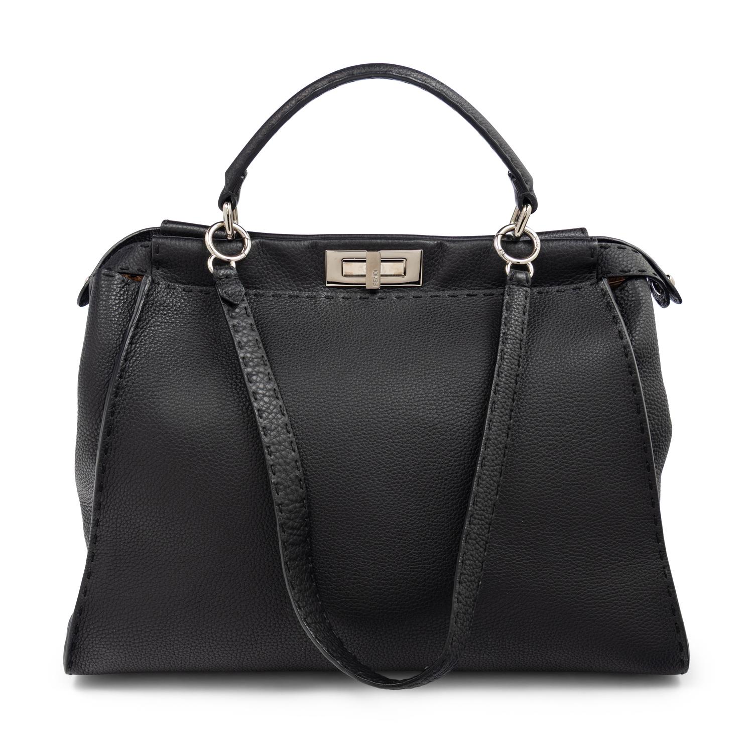 FENDI, LARGE PEEKABOO BAG IN BLACK LEATHER