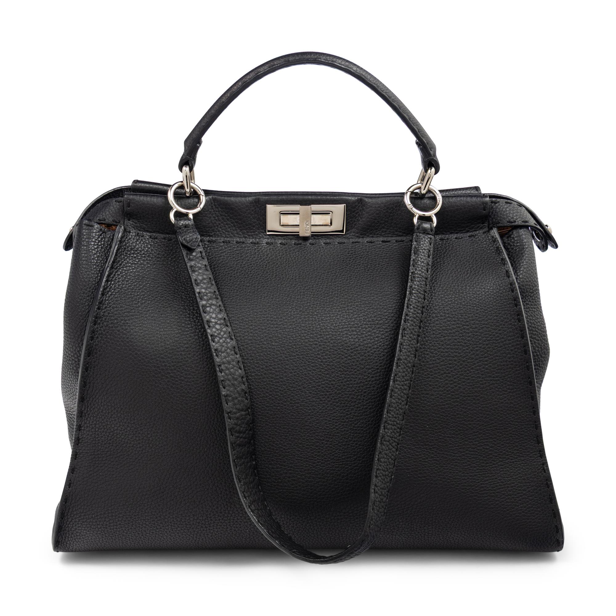 FENDI, LARGE PEEKABOO BAG IN BLACK LEATHER