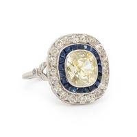 ART DECO, YELLOW DIAMOND, SAPPHIRE, AND DIAMOND RING