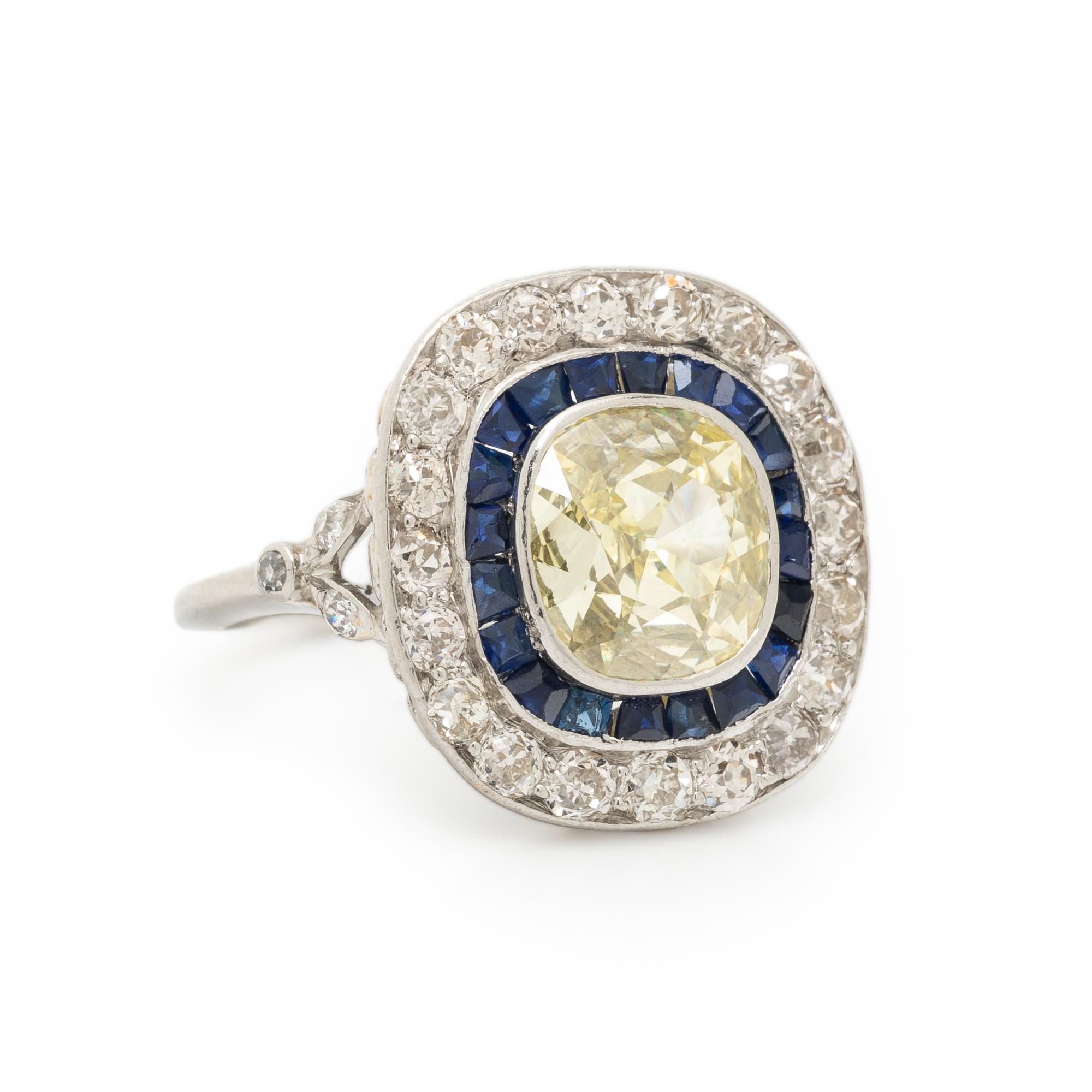 ART DECO, YELLOW DIAMOND, SAPPHIRE, AND DIAMOND RING