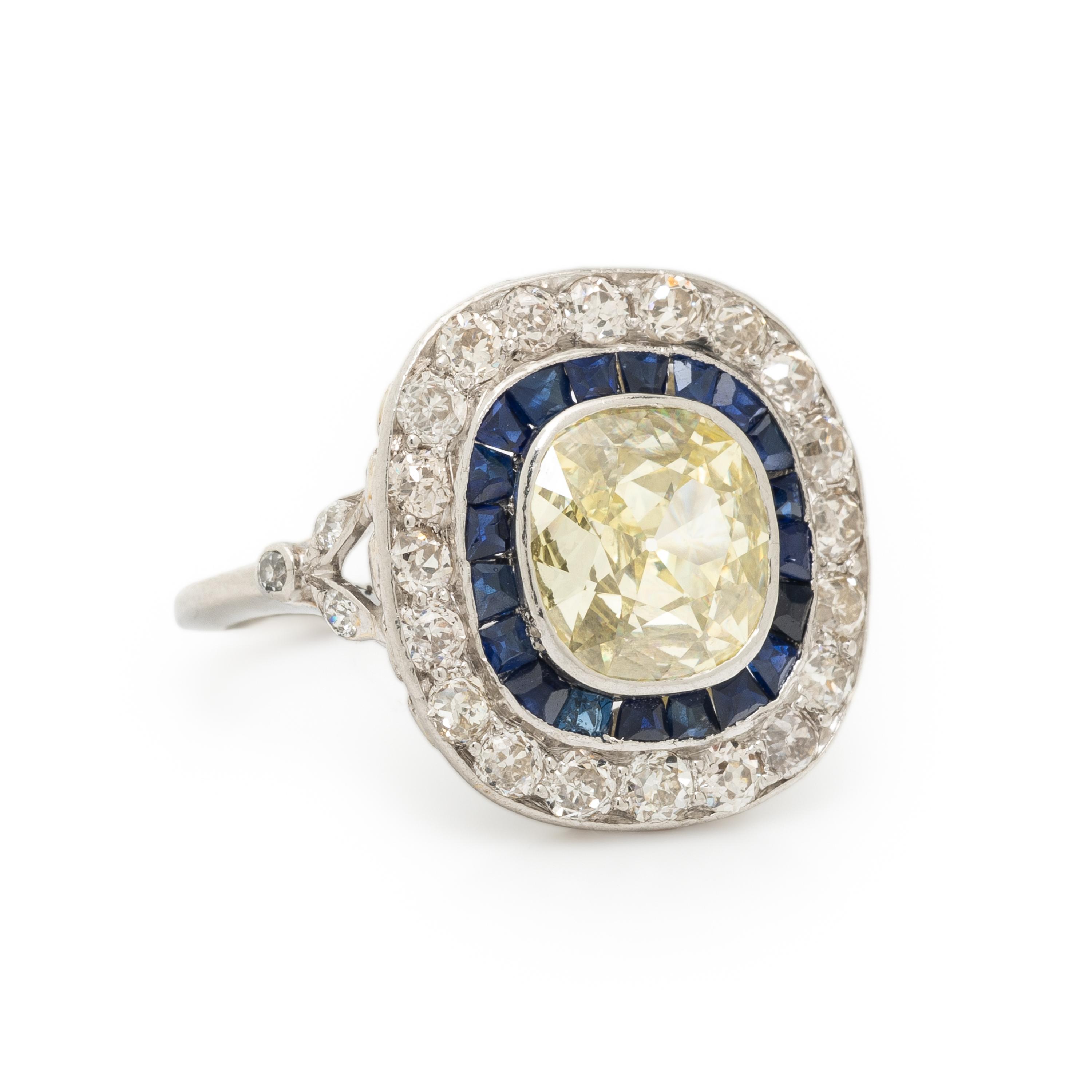 ART DECO, YELLOW DIAMOND, SAPPHIRE, AND DIAMOND RING
