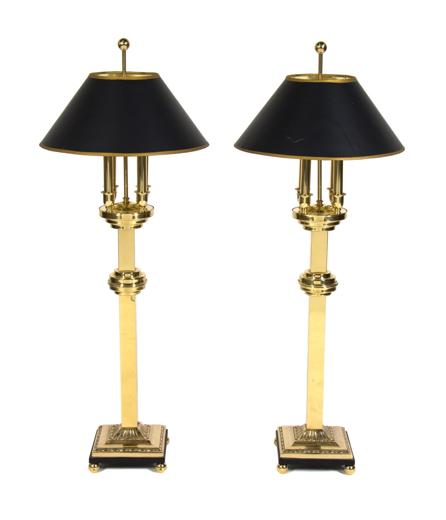 A Pair of Brass Table Lamps Height 40 inches.