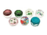 A Group of Seven Millefiori Glass Paperweights