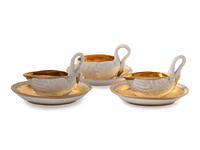 A Pair of Sevres Porcelain Swan-Form Cups and Saucers