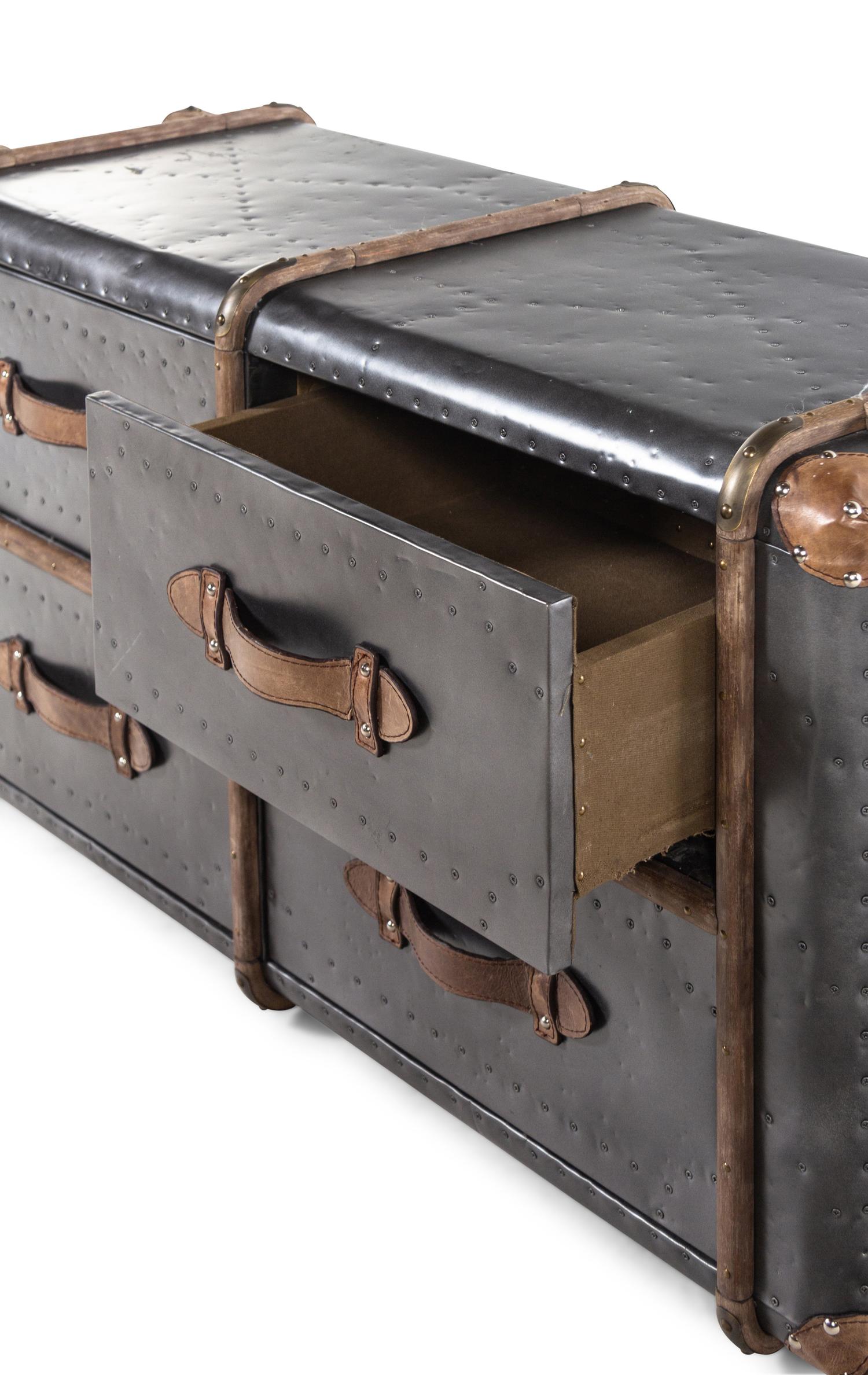 A Contemporary Nailhead-Decorated Metal Trunk