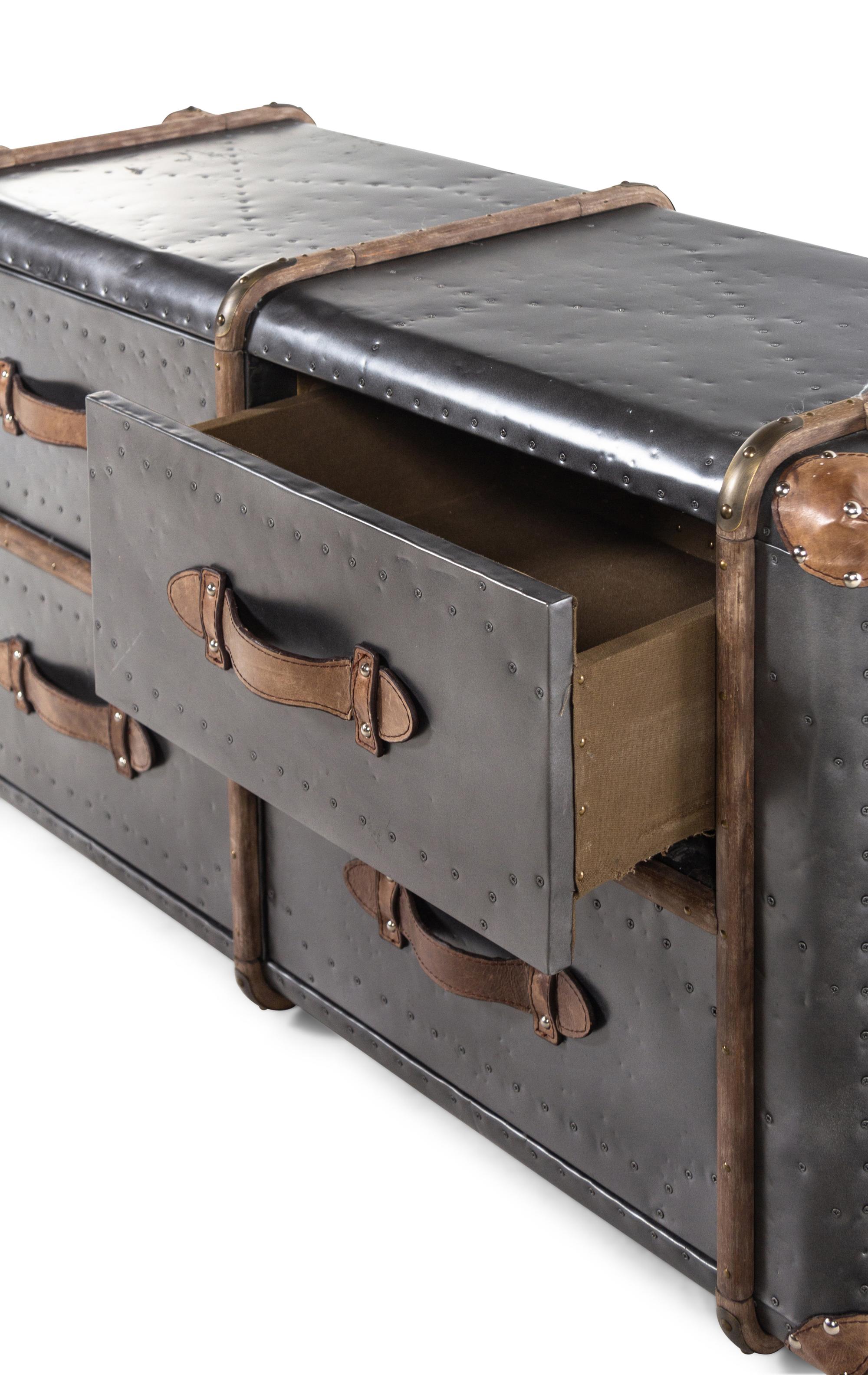 A Contemporary Nailhead-Decorated Metal Trunk