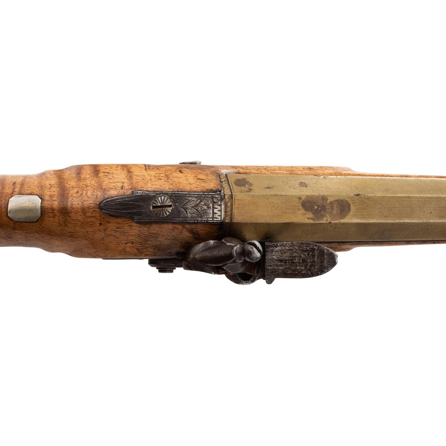 Brass Barreled Flintlock Trade Pistol Retailed by A.W. Spies with a Norfolk VA Capture Inscription