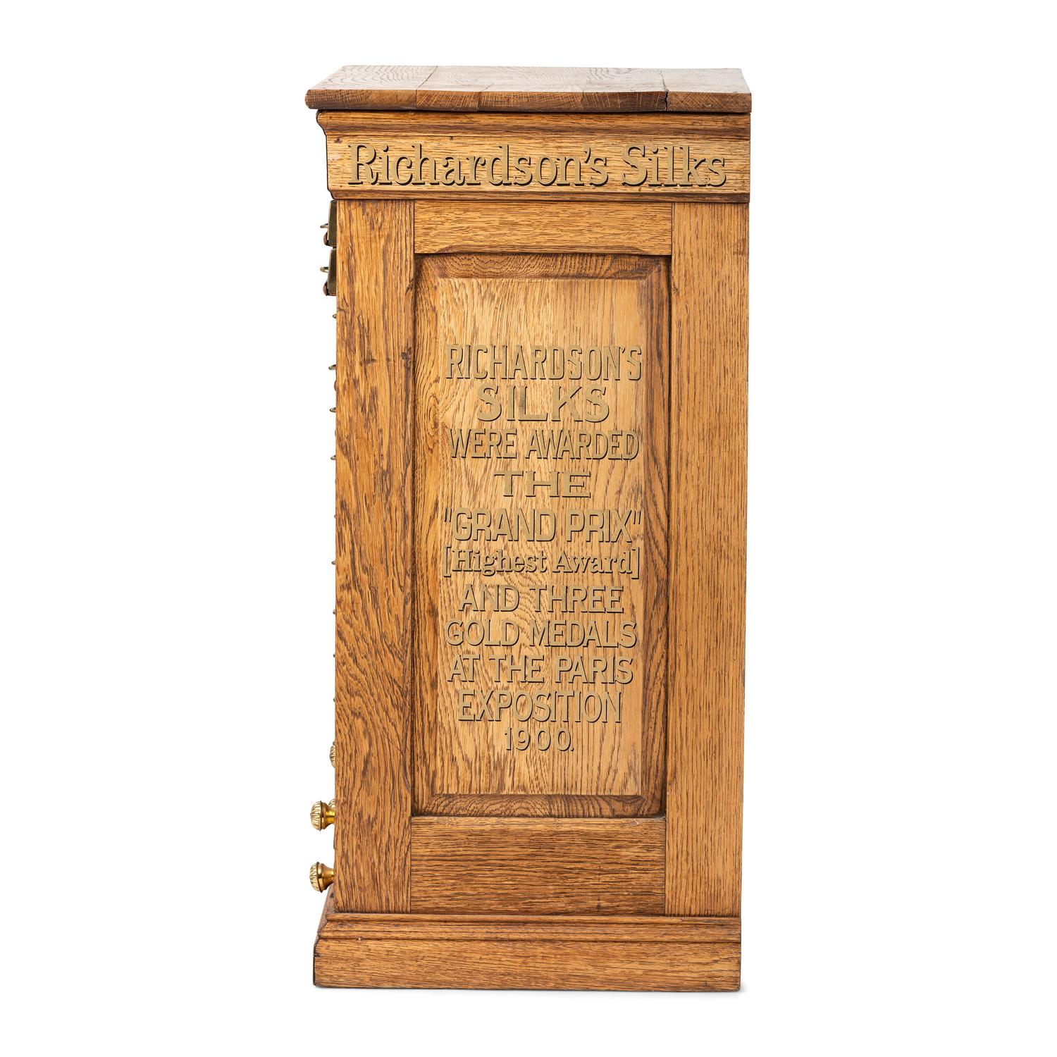 A Richardson's Silk Company Oak Spool Cabinet