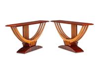 A Pair of Art Deco Style Rosewood and Birch Console Tables