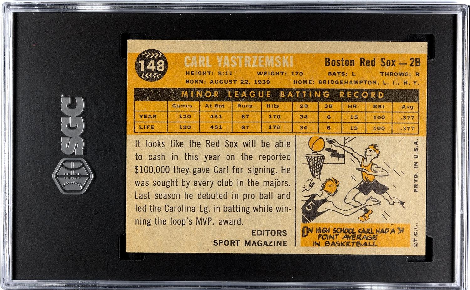 A 1960 Topps Carl Yastrzemski Rookie Baseball Card No. 148 (SGC 6 EX-NM)