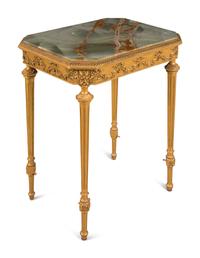 A Louis XVI Style Giltwood Onyx-Top Side Table