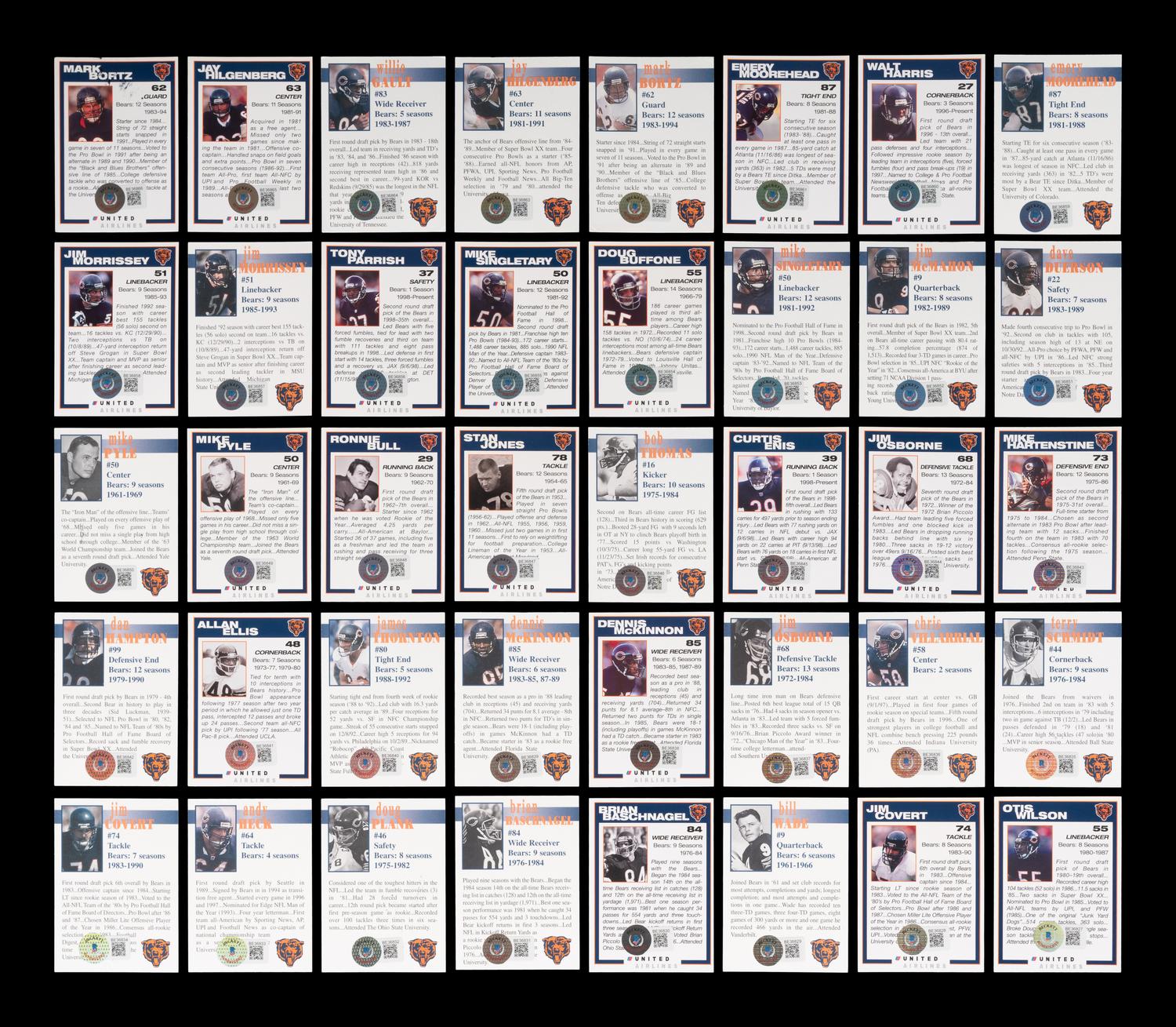 A Group of 75 Chicago Bears Signed Autograph Team Issued Football Cards Including Multiple Hall of Fame and Deceased Players (Beckett Authentication Services BAS Certified),