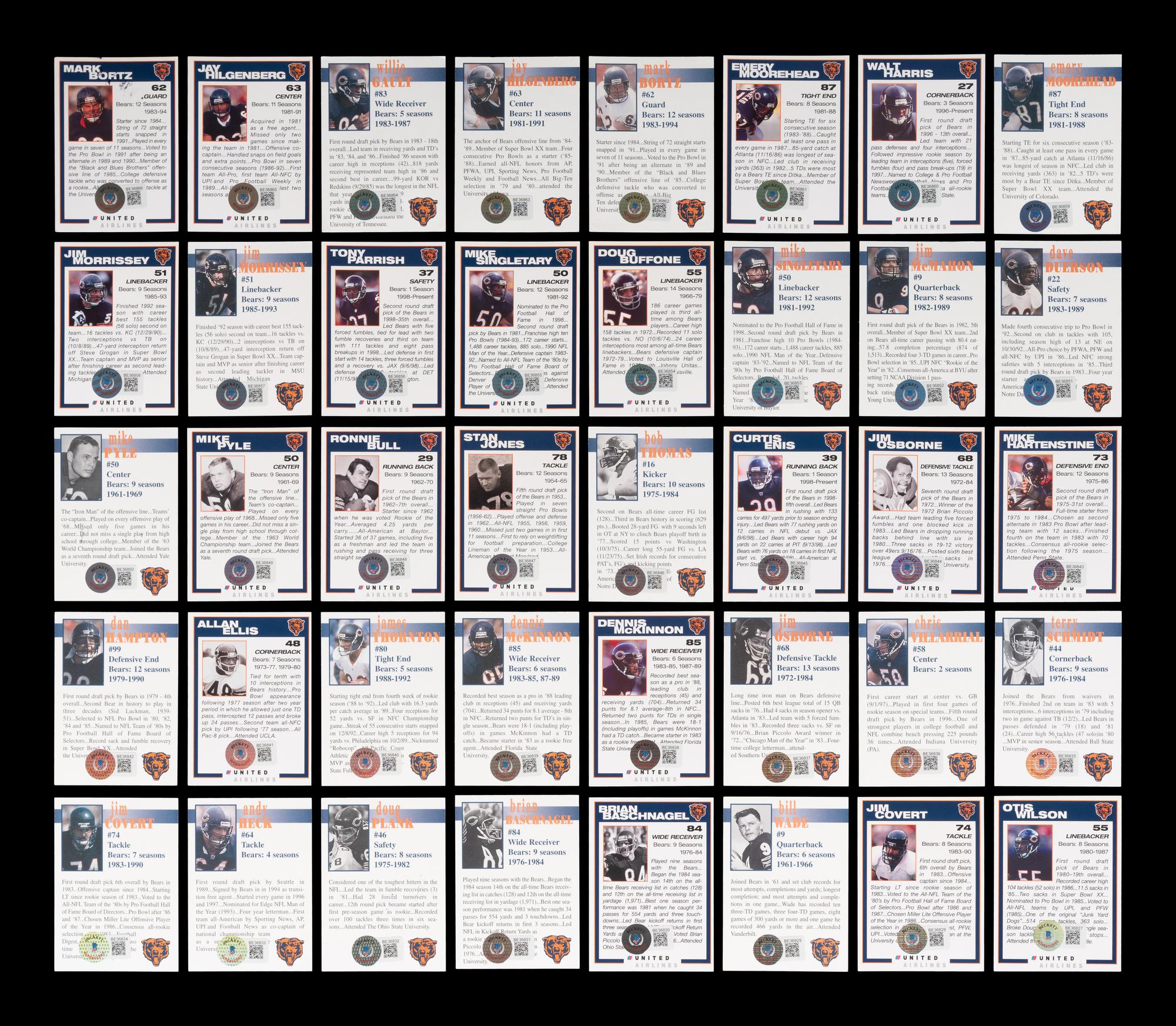 A Group of 75 Chicago Bears Signed Autograph Team Issued Football Cards Including Multiple Hall of Fame and Deceased Players (Beckett Authentication Services BAS Certified),