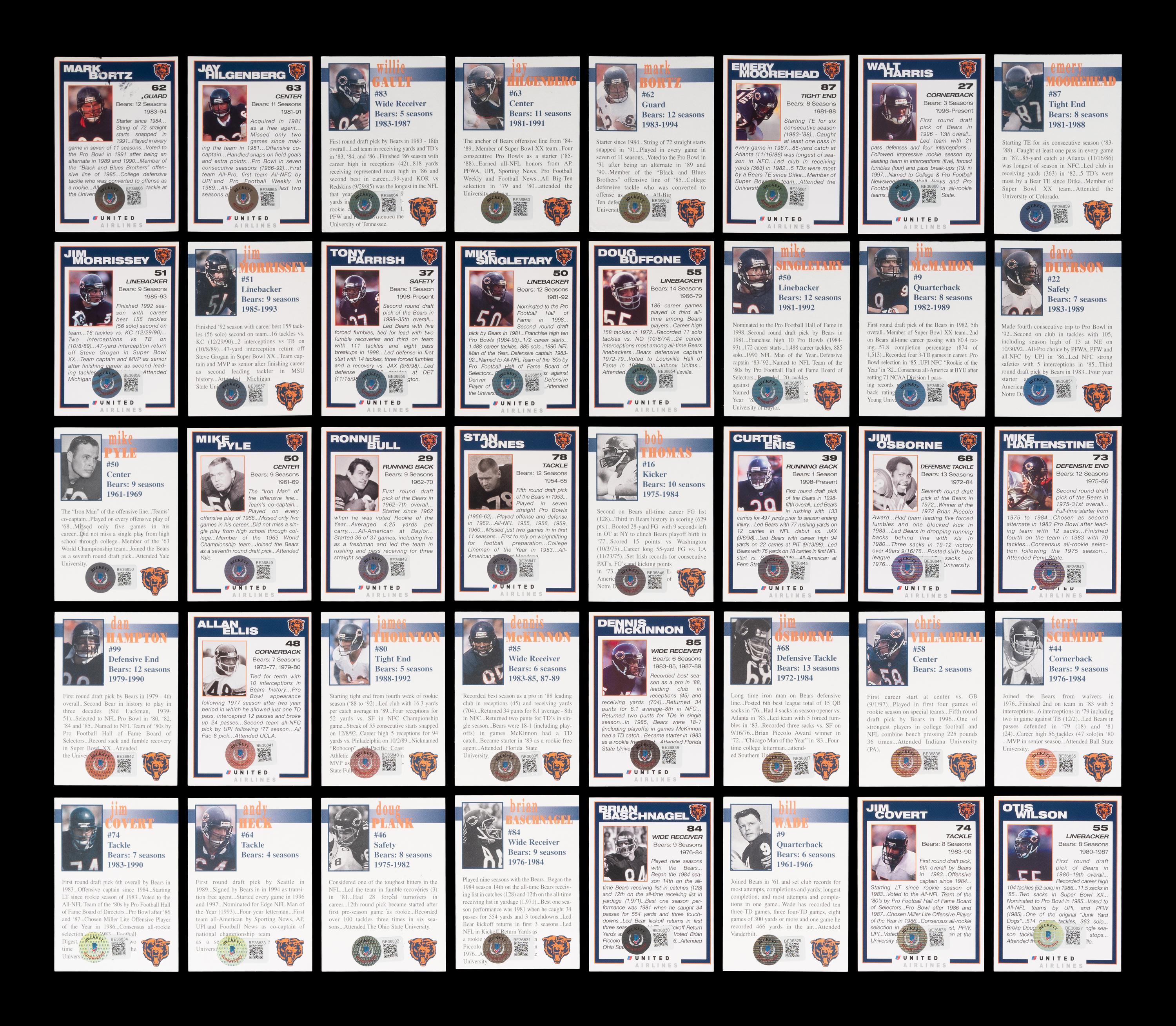 A Group of 75 Chicago Bears Signed Autograph Team Issued Football Cards Including Multiple Hall of Fame and Deceased Players (Beckett Authentication Services BAS Certified),