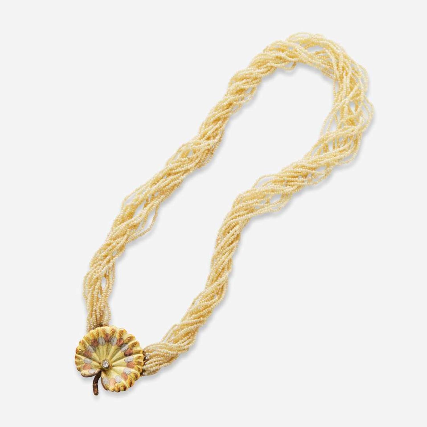 A 14K Yellow Gold and Seed Pearl Torsade