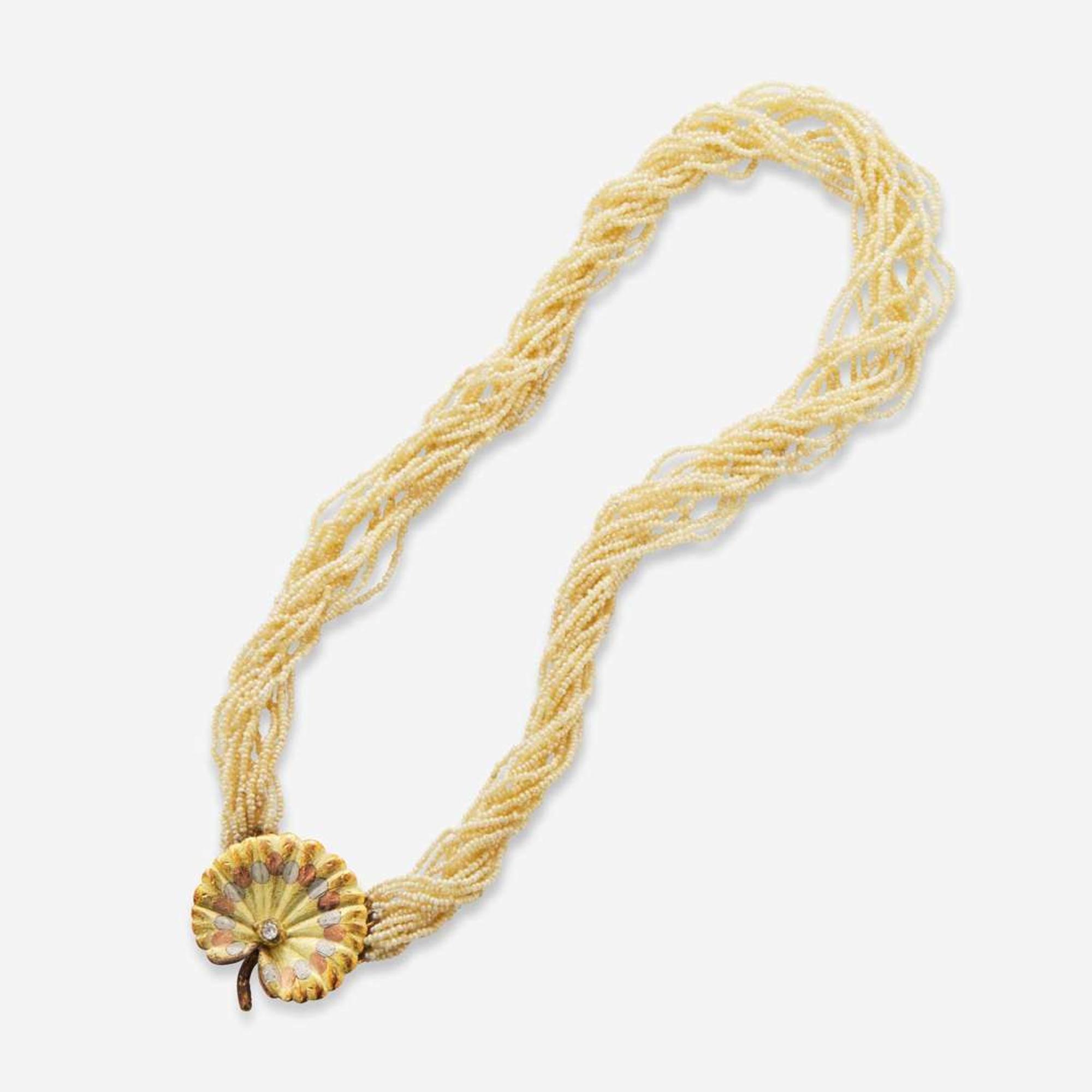 A 14K Yellow Gold and Seed Pearl Torsade