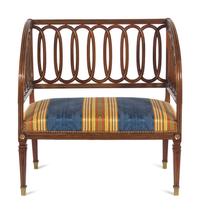 A Russian Neoclassical Brass Inlaid Mahogany Bench