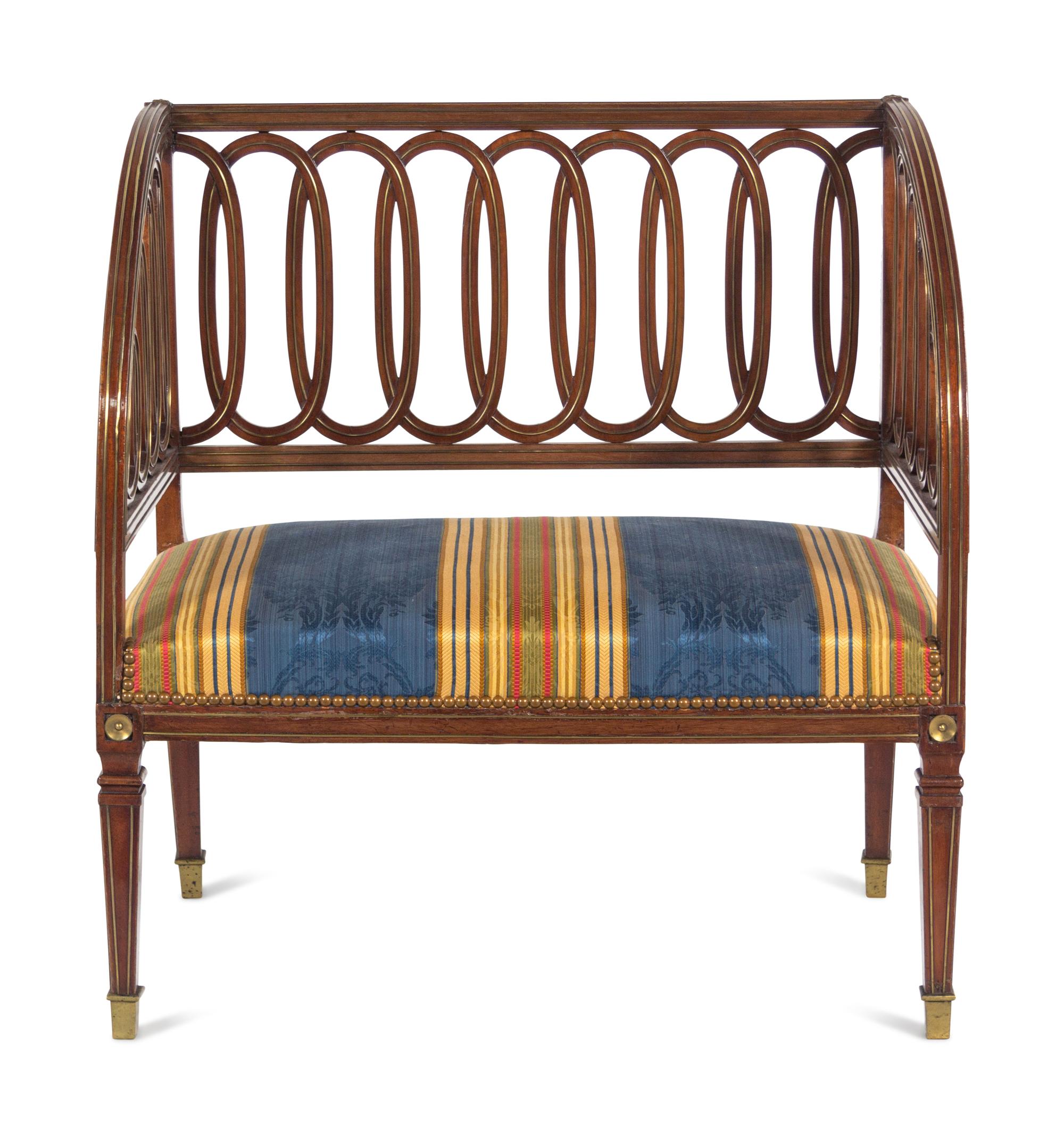 A Russian Neoclassical Brass Inlaid Mahogany Bench