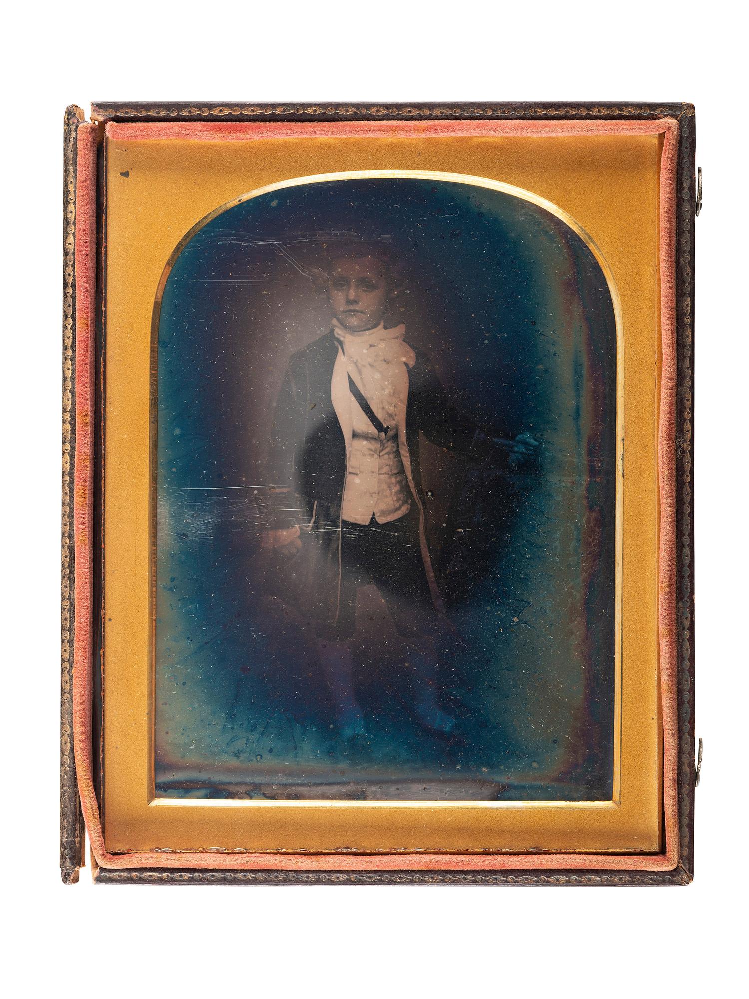 [EARLY PHOTOGRAPHY] -- [FRAZER, Persifor]. [ROOT, M. A., photographer]. Two half plate daguerreotype portraits of young Persifor Frazer, highlighted by view of the boy in colonial garb.