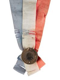 [LINCOLN, Abraham (1809-1865)]. Abraham Lincoln and Hannibal Hamlin back-to-back campaign ferrotype with ribbons. 1860.