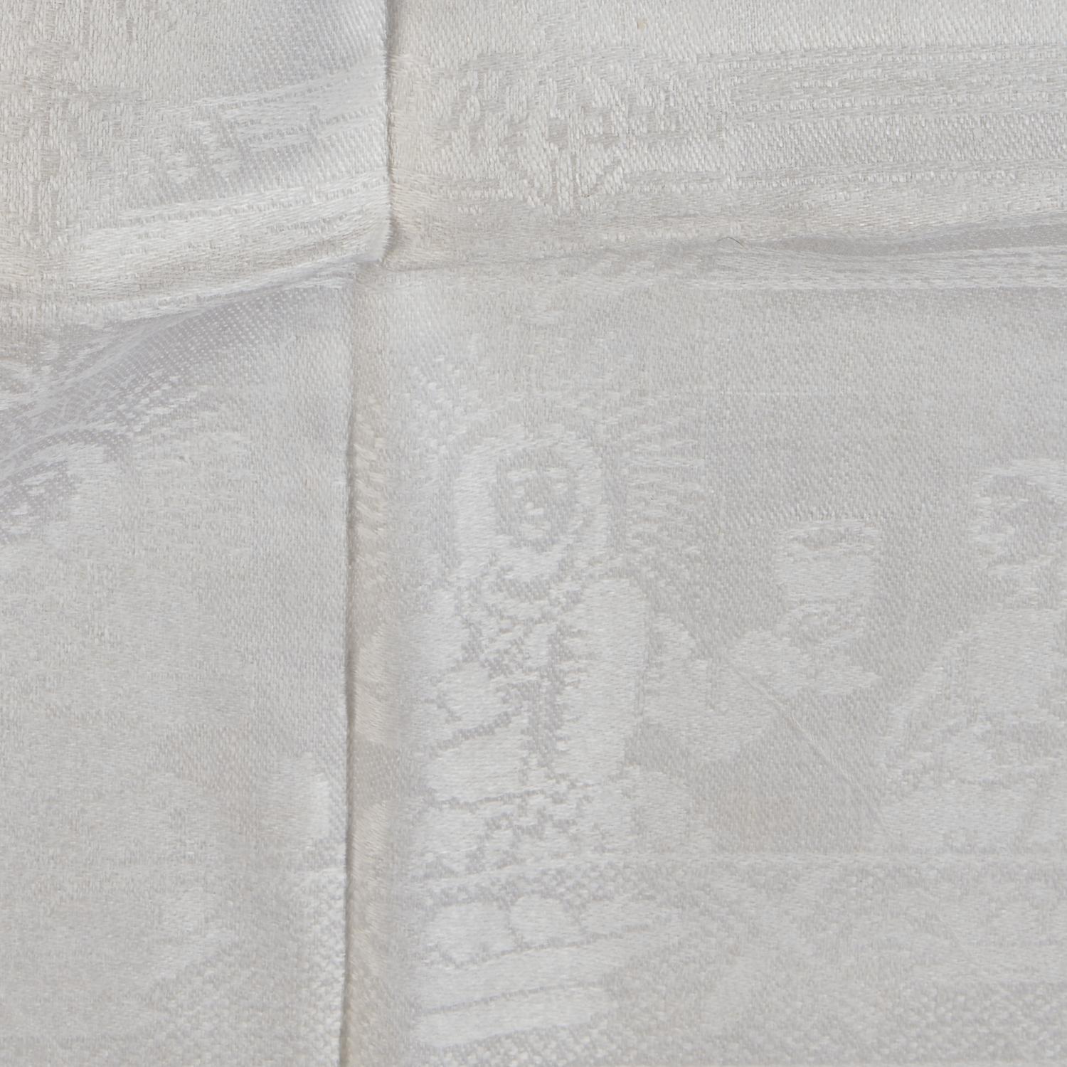 An Ecclesiastical White Damask Linen Altar Cloth Depicting Scenes from the Life of Christ