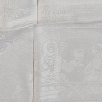An Ecclesiastical White Damask Linen Altar Cloth Depicting Scenes from the Life of Christ