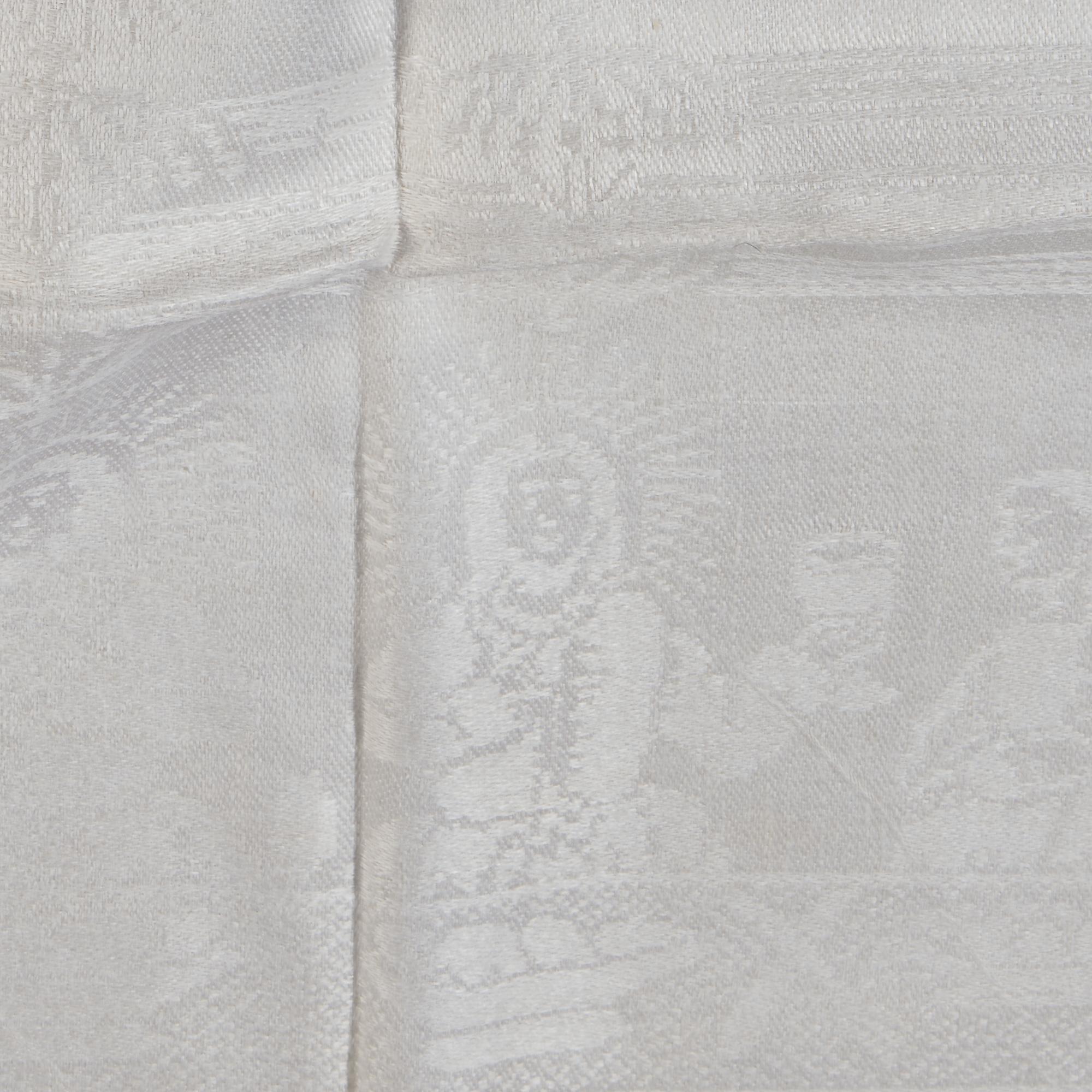An Ecclesiastical White Damask Linen Altar Cloth Depicting Scenes from the Life of Christ