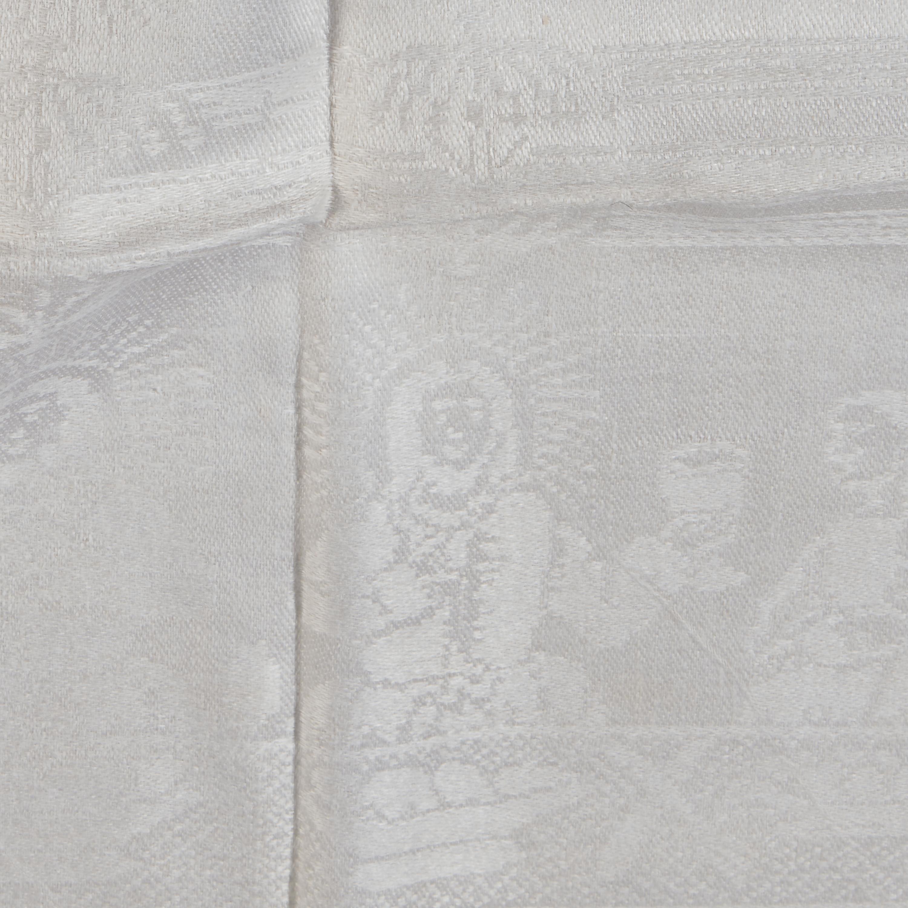An Ecclesiastical White Damask Linen Altar Cloth Depicting Scenes from the Life of Christ