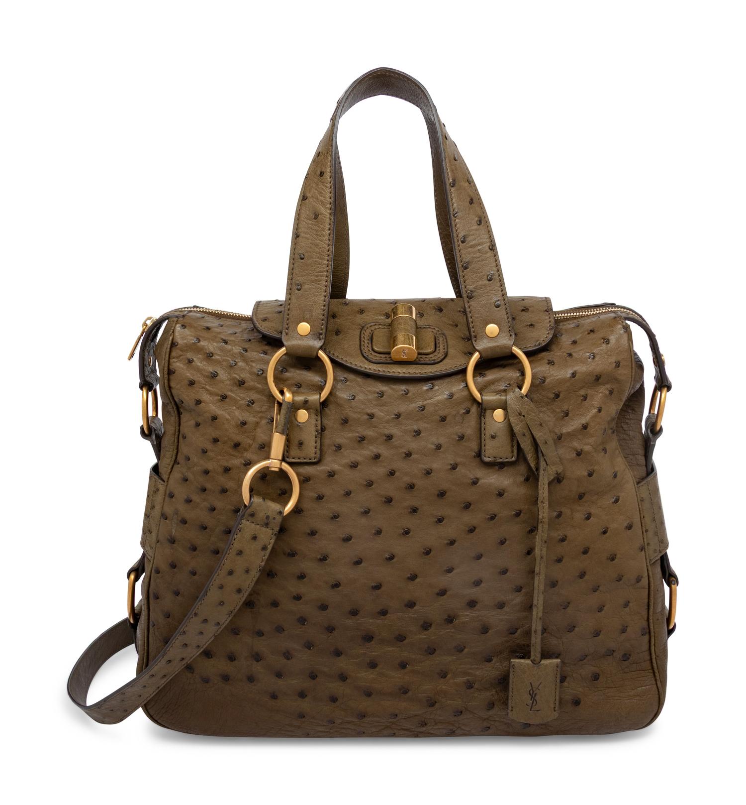 Yves Saint Laurent Rive Gauche, Green Ostrich Tote