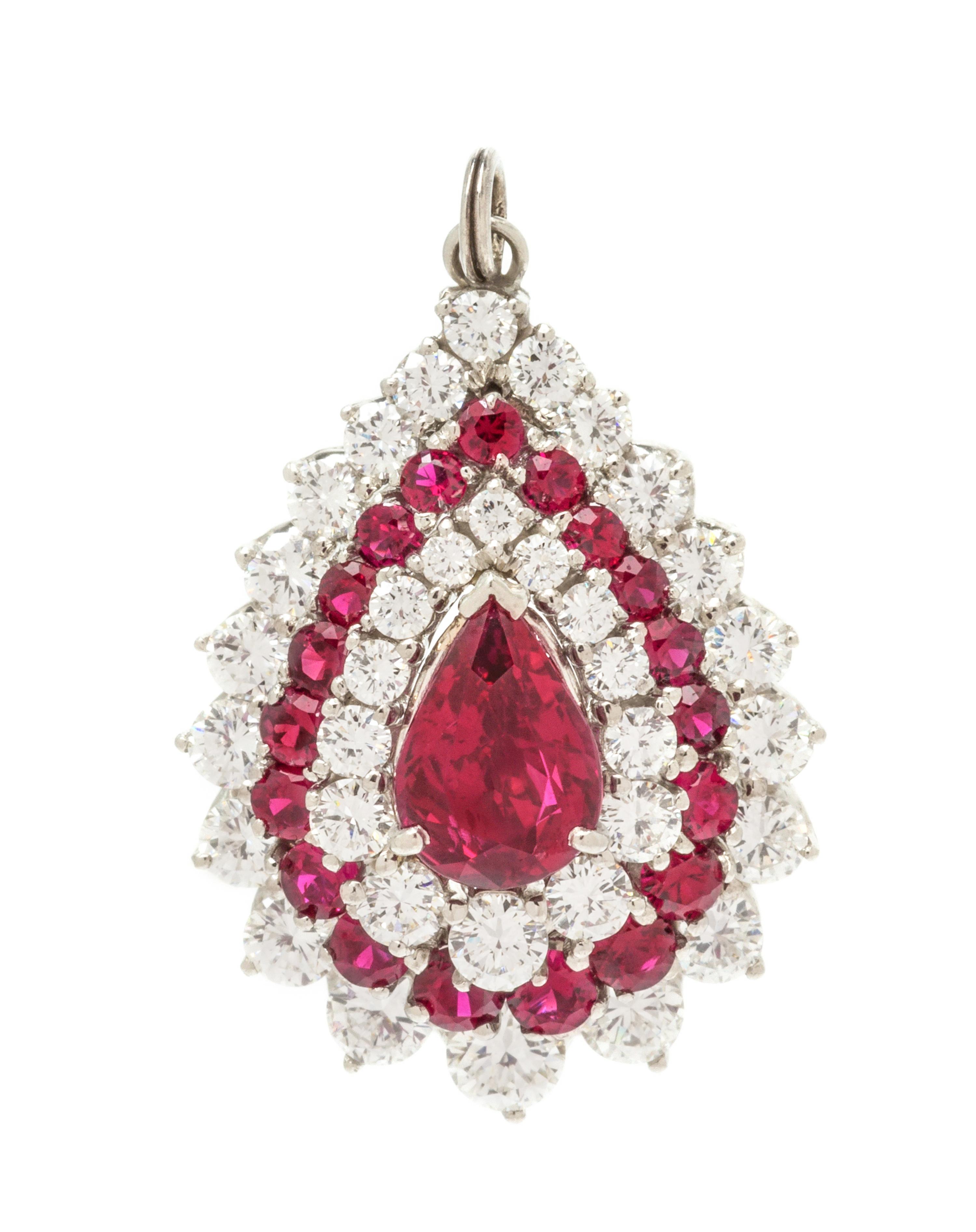 A Platinum, Ruby and Diamond Pendant/Brooch, 11.20 dwts.