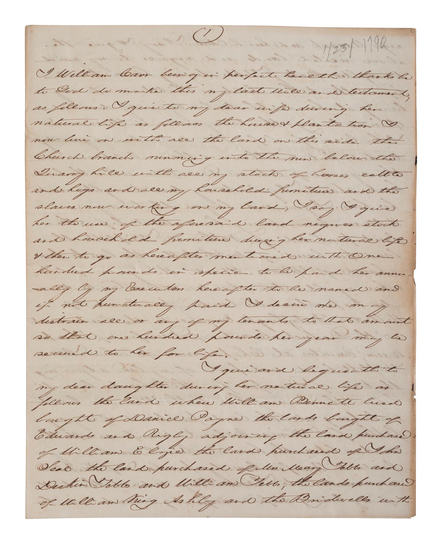 [ENSLAVEMENT & ABOLITION]. A group of 4 documents identified to the Carr and Tebbs families of Virginia, incl. references to the manumission and sale of enslaved persons.