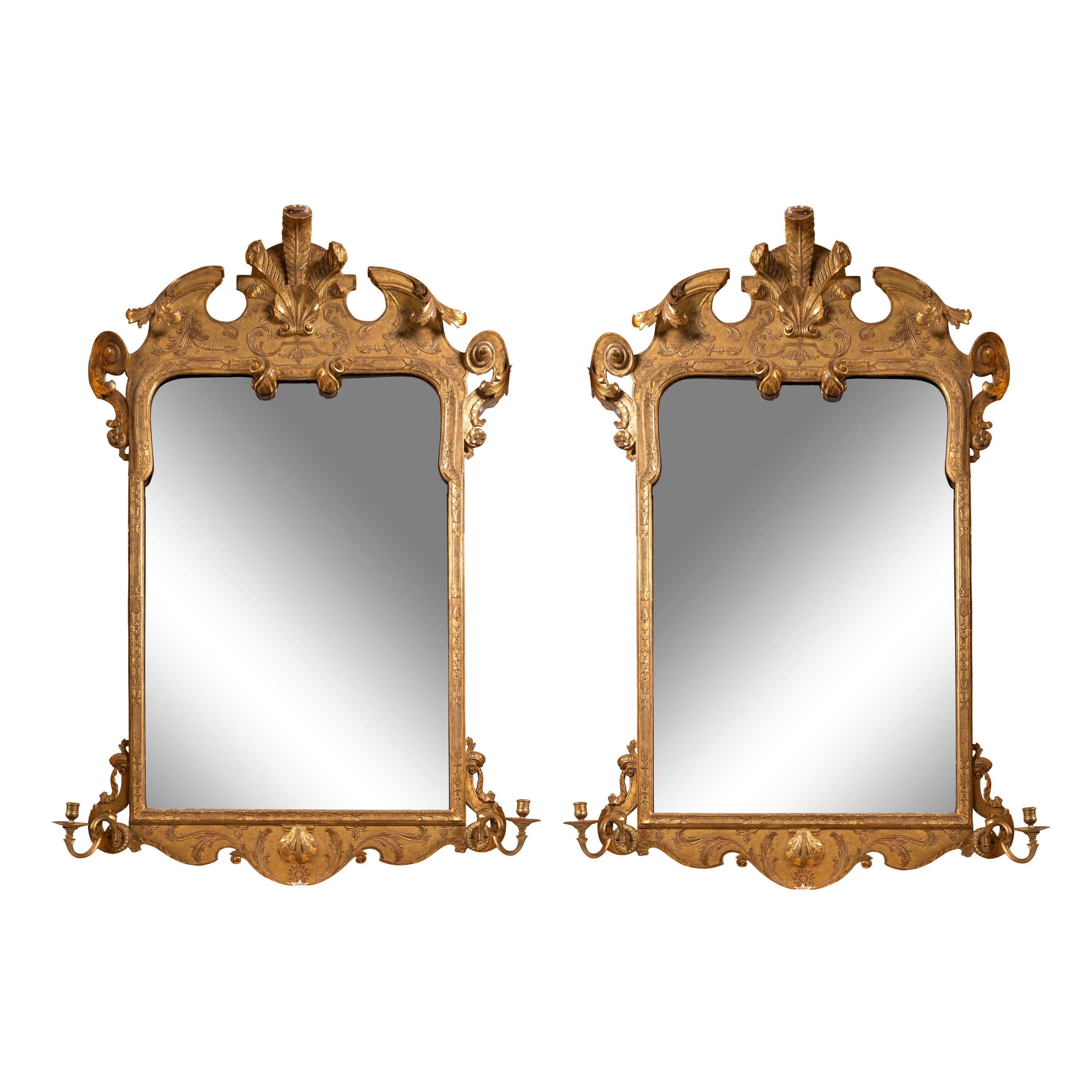 A Pair of George I Giltwood Mirrors