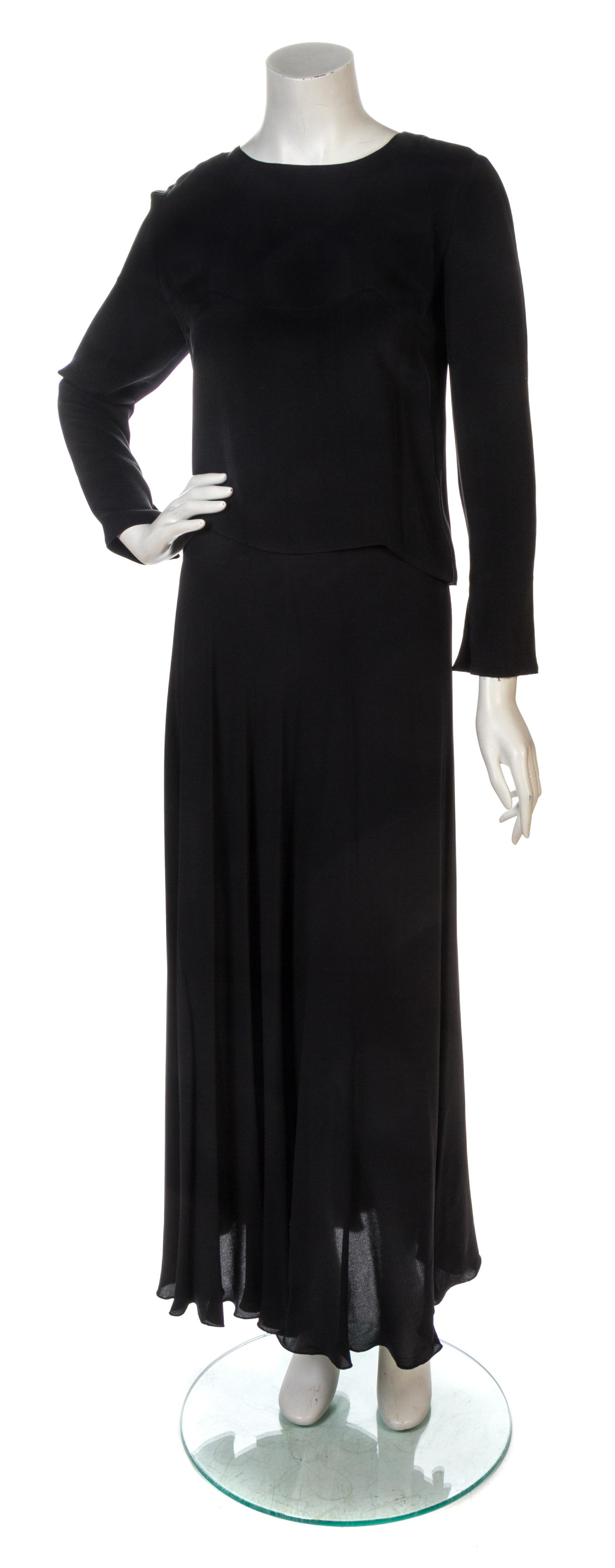 A Chanel Black Silk Skirt Ensemble, Jacket size 42, skirt size 42.